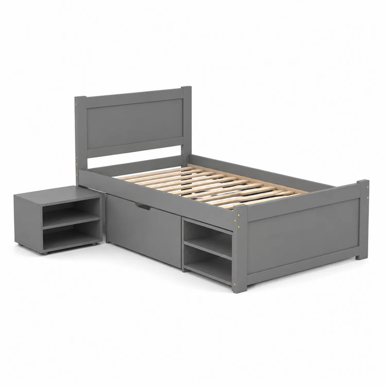 Letto singolo in MDF grigio con comodino