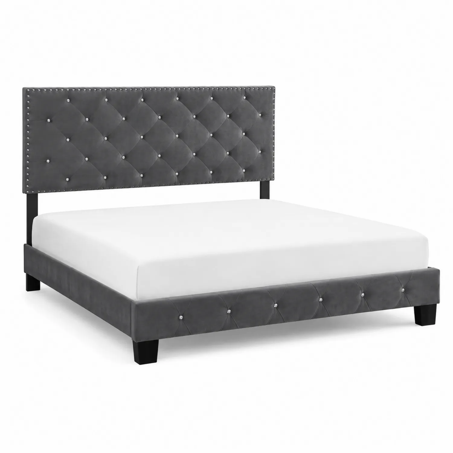 Letto in Velluto con Testiera Trapuntata Grigio 200x150 cm