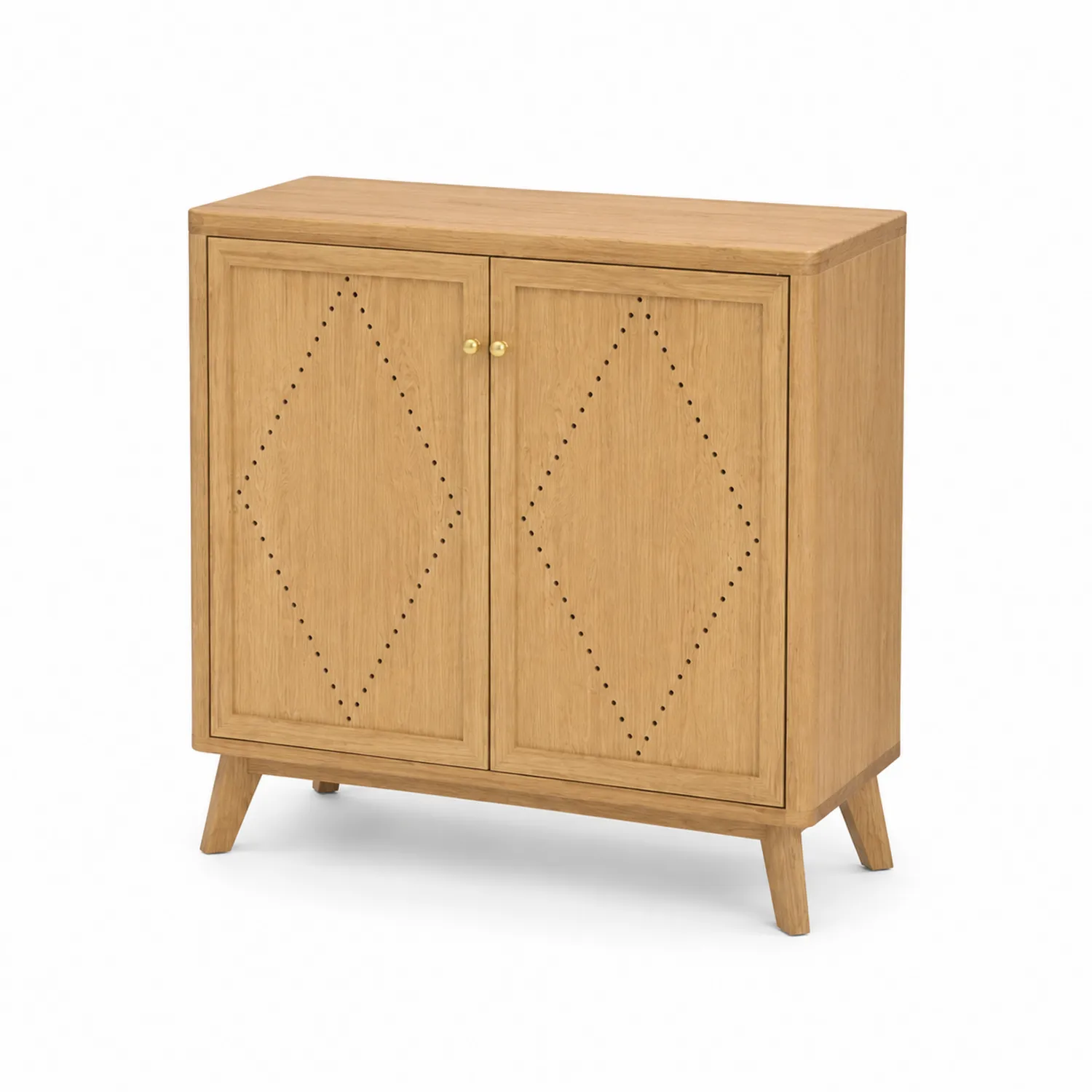 Credenza a due ante in rovere massello con intagli decorativi, altezza 100 cm, colore Legno naturale