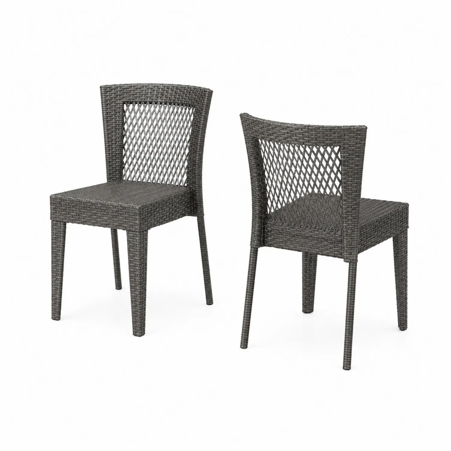 Set 2 Sedie da Pranzo in Rattan Sintetico Grigio