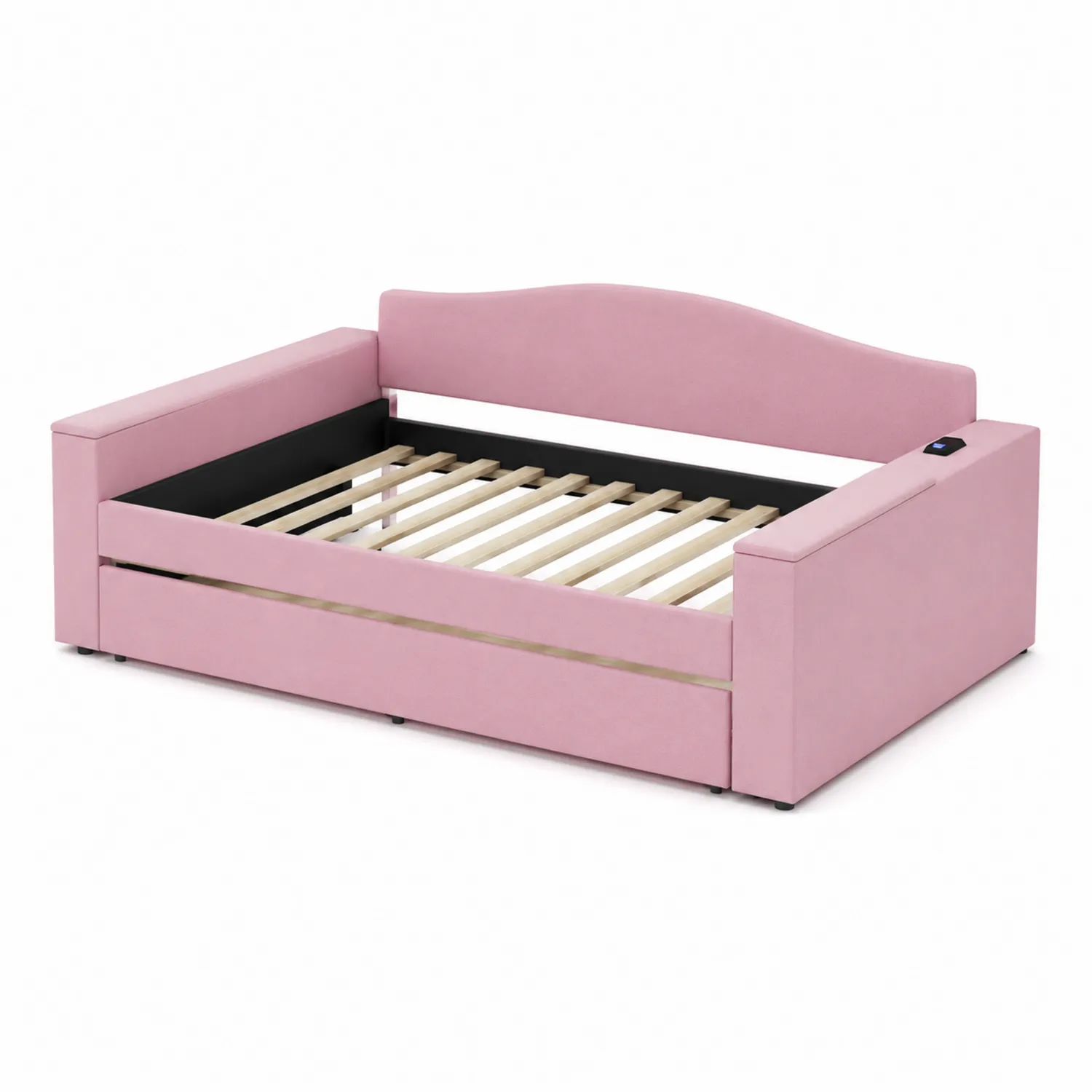 Divano Letto Singolo in Legno e Tessuto Rosa 200x90 cm