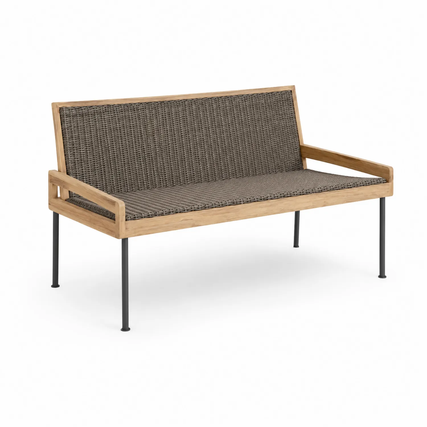 Panca da esterno in teak e polietilene intrecciato con gambe in metallo 138x75x78 cm