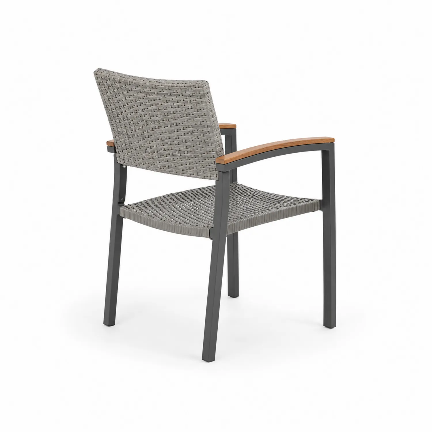 Sedia in Alluminio con Seduta in Polyrattan e Braccioli in Legno