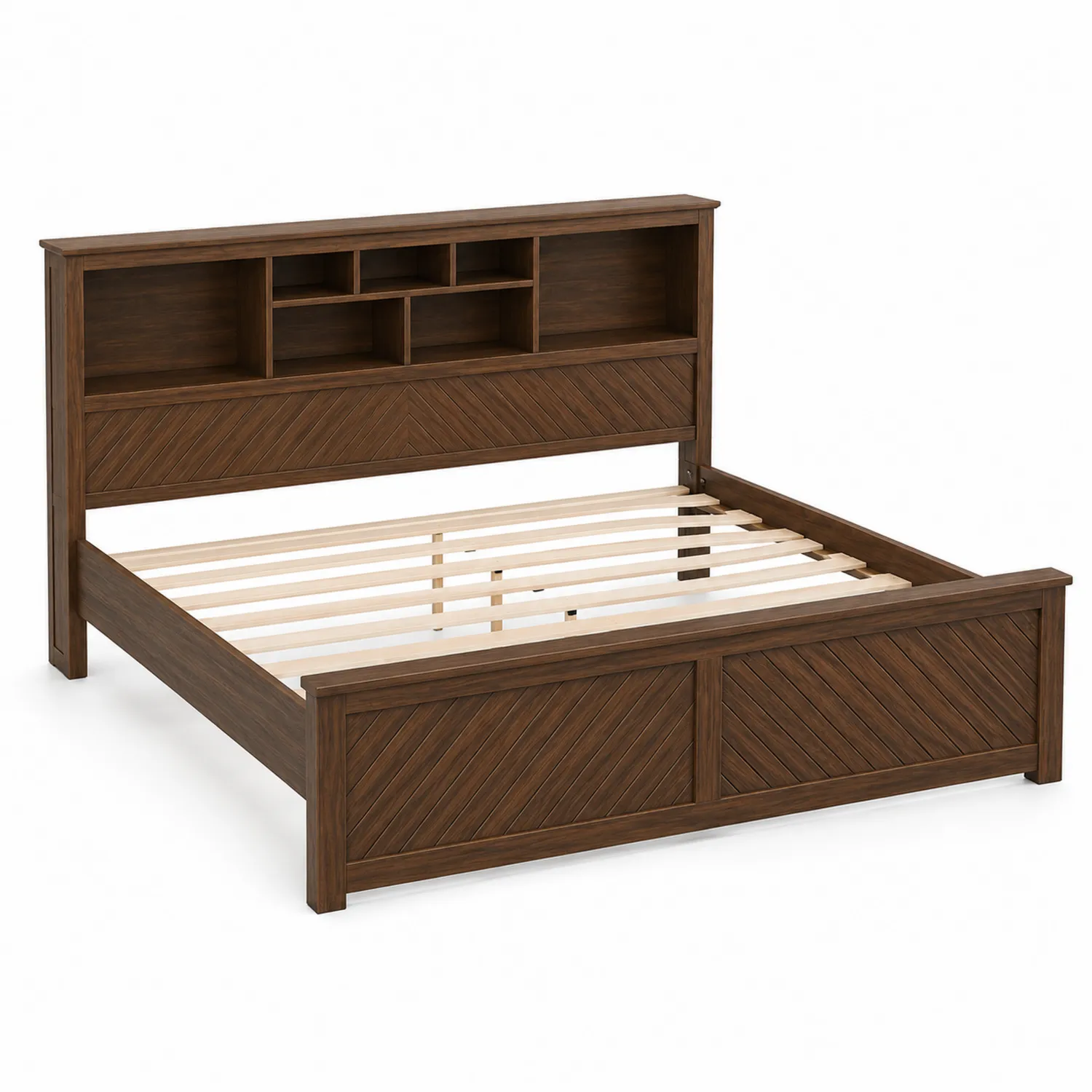 Letto matrimoniale in legno marrone con libreria integrata