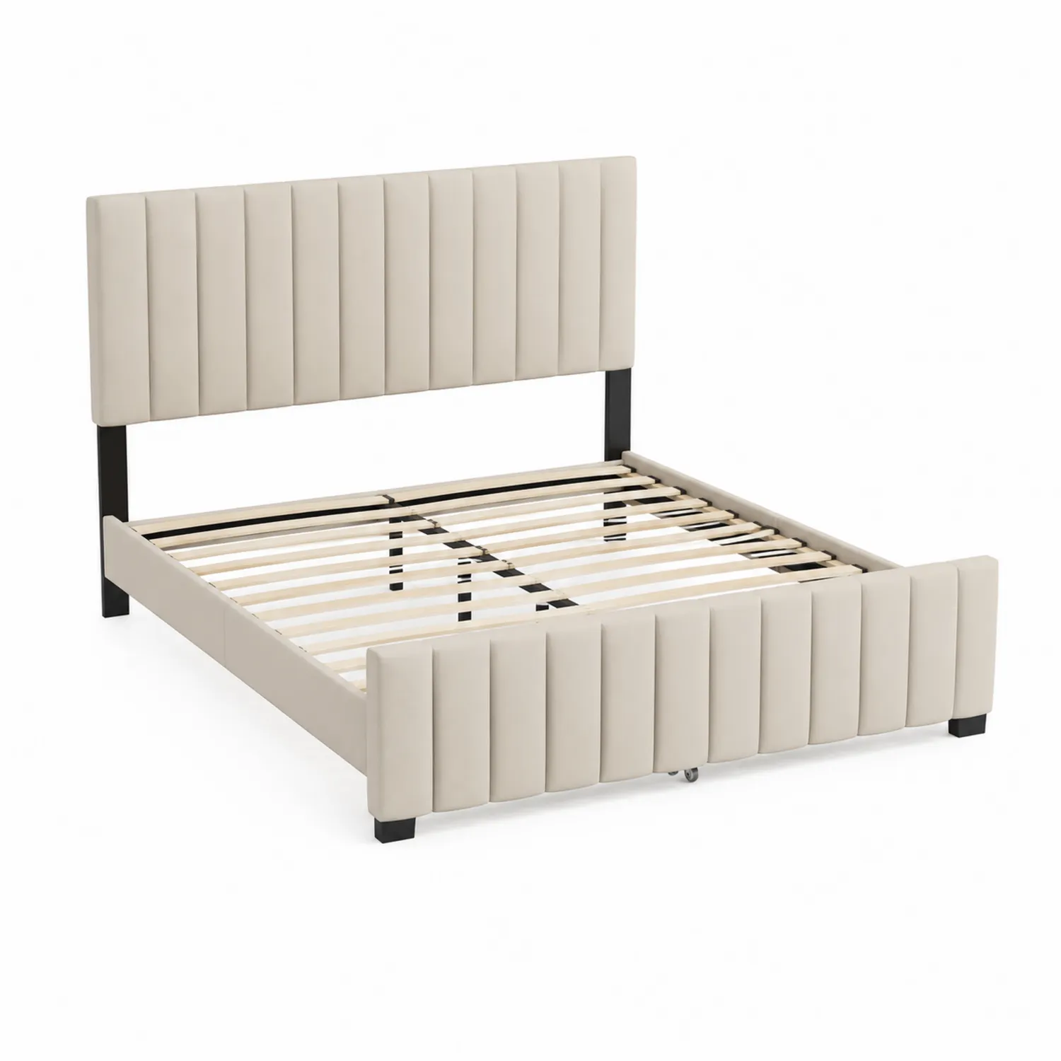 Letto matrimoniale in legno con rivestimento in ecopelle beige 160x200 cm