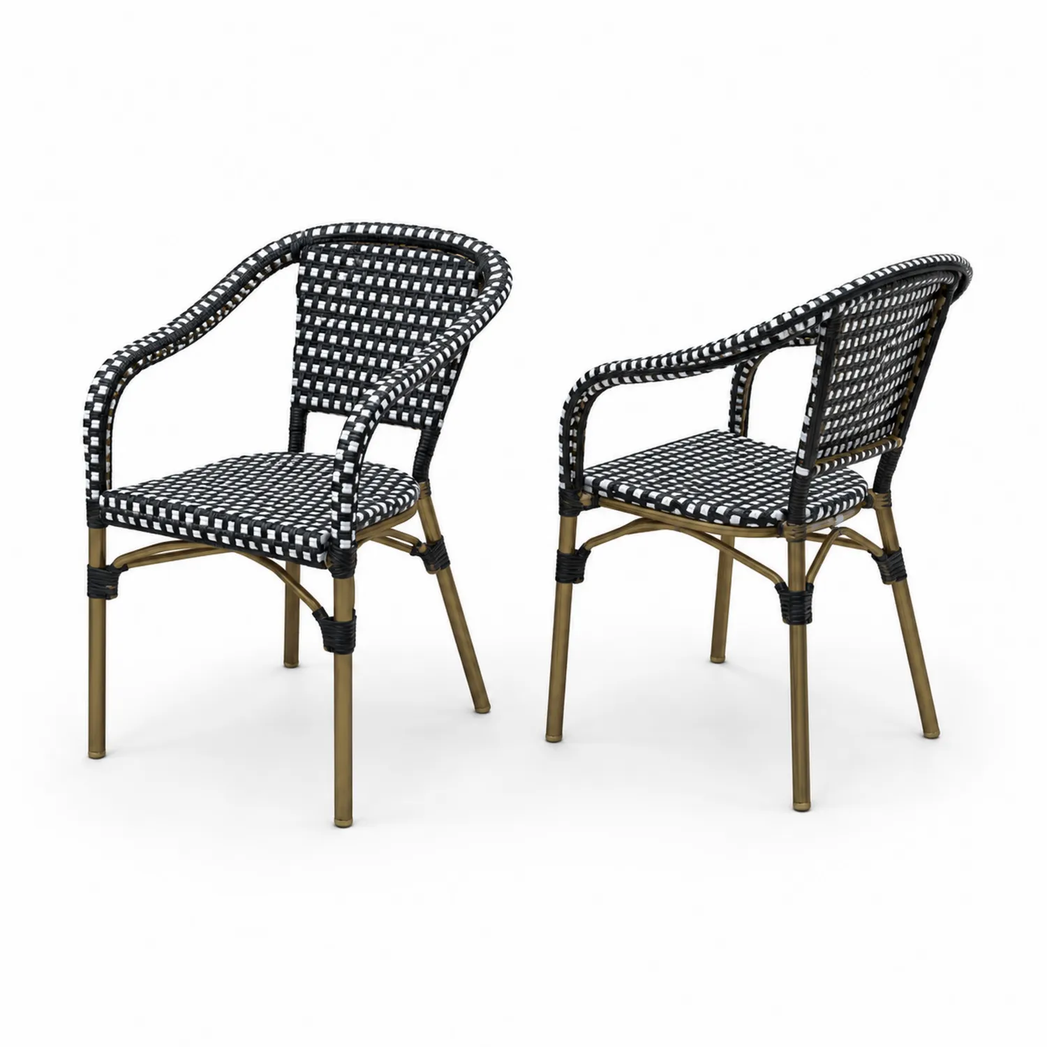 Set di 2 sedie in rattan sintetico e alluminio Nero/Bianco