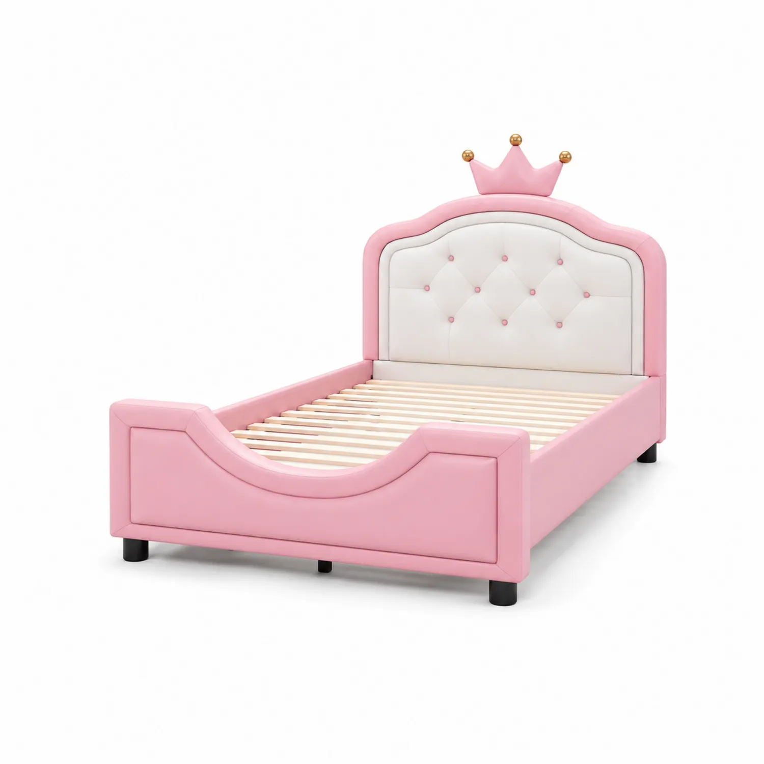 Letto per bambini in legno e similpelle Rosa 200x90 cm
