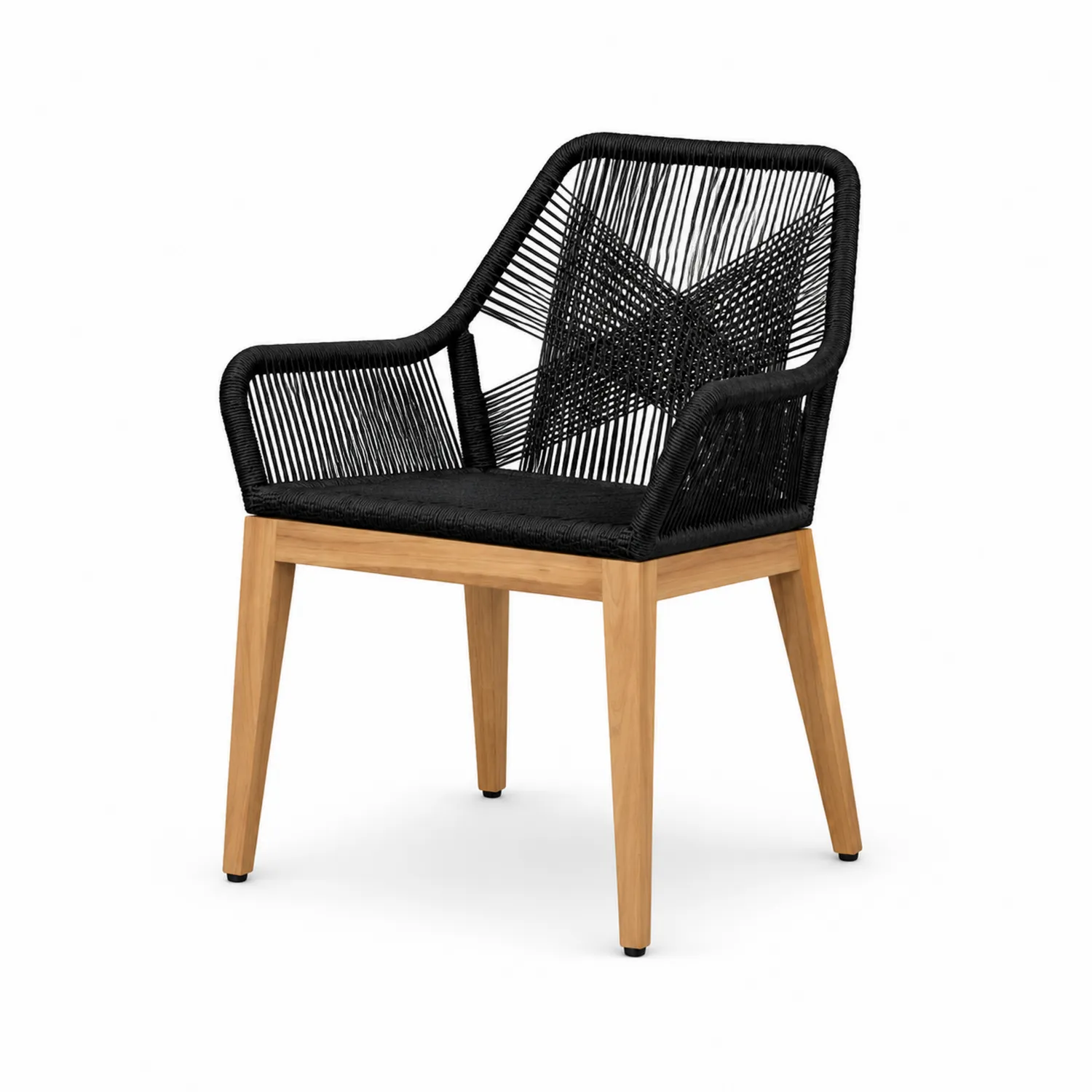 Sedia da giardino in legno e corda nera 60x62x85 cm