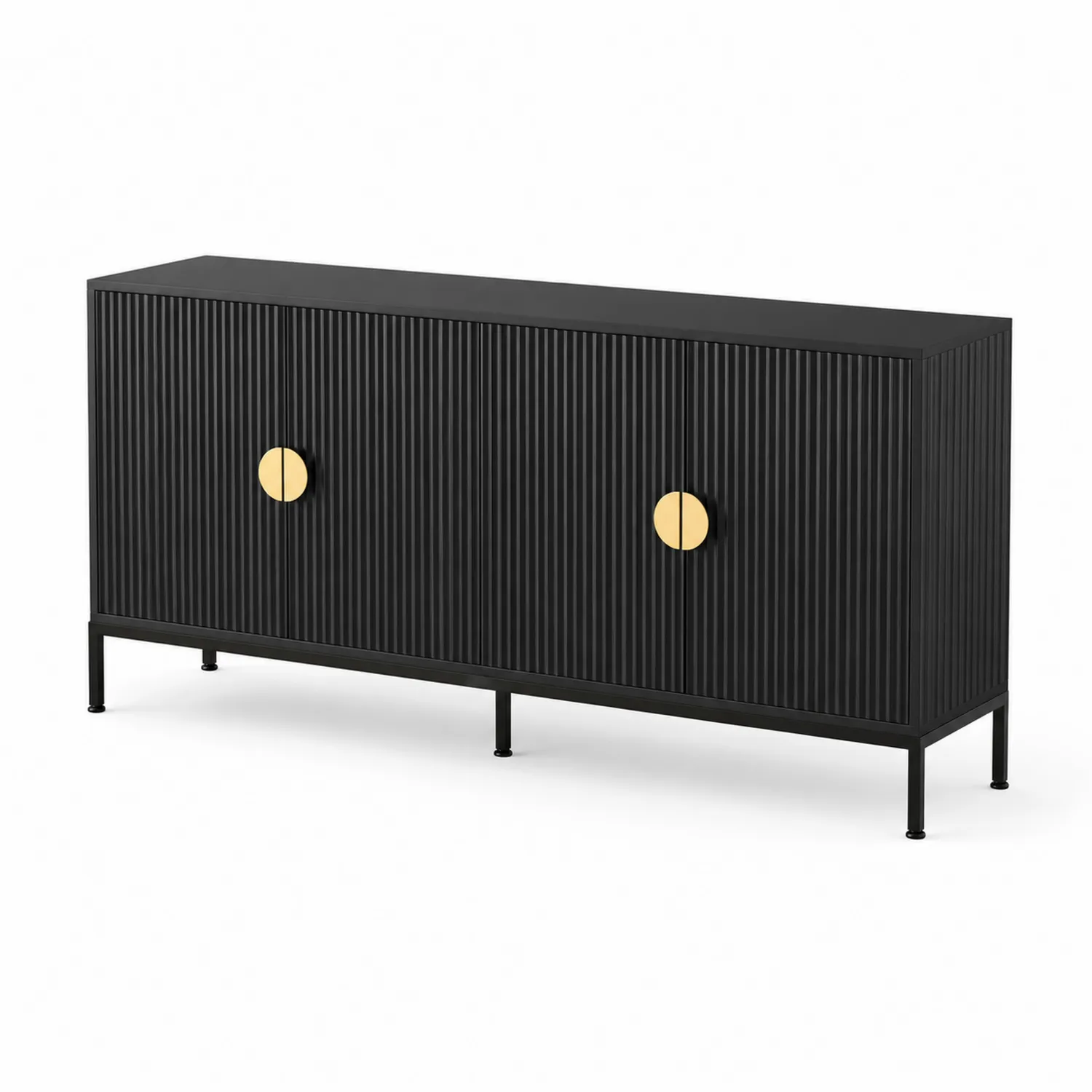 Credenza rettangolare in legno nero con maniglie dorate