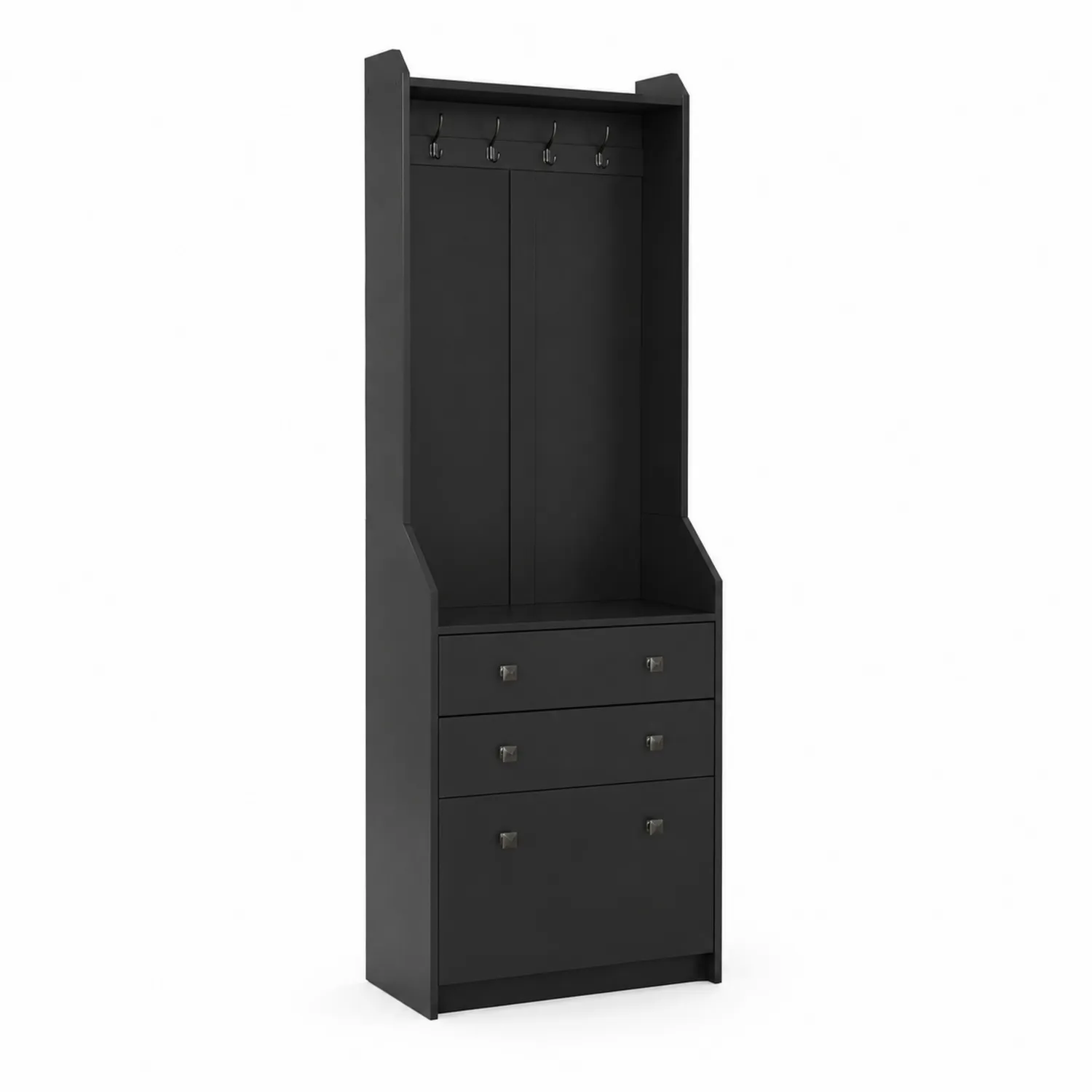 Appendiabiti in Legno Composito Nero con Cassetti e Ganci