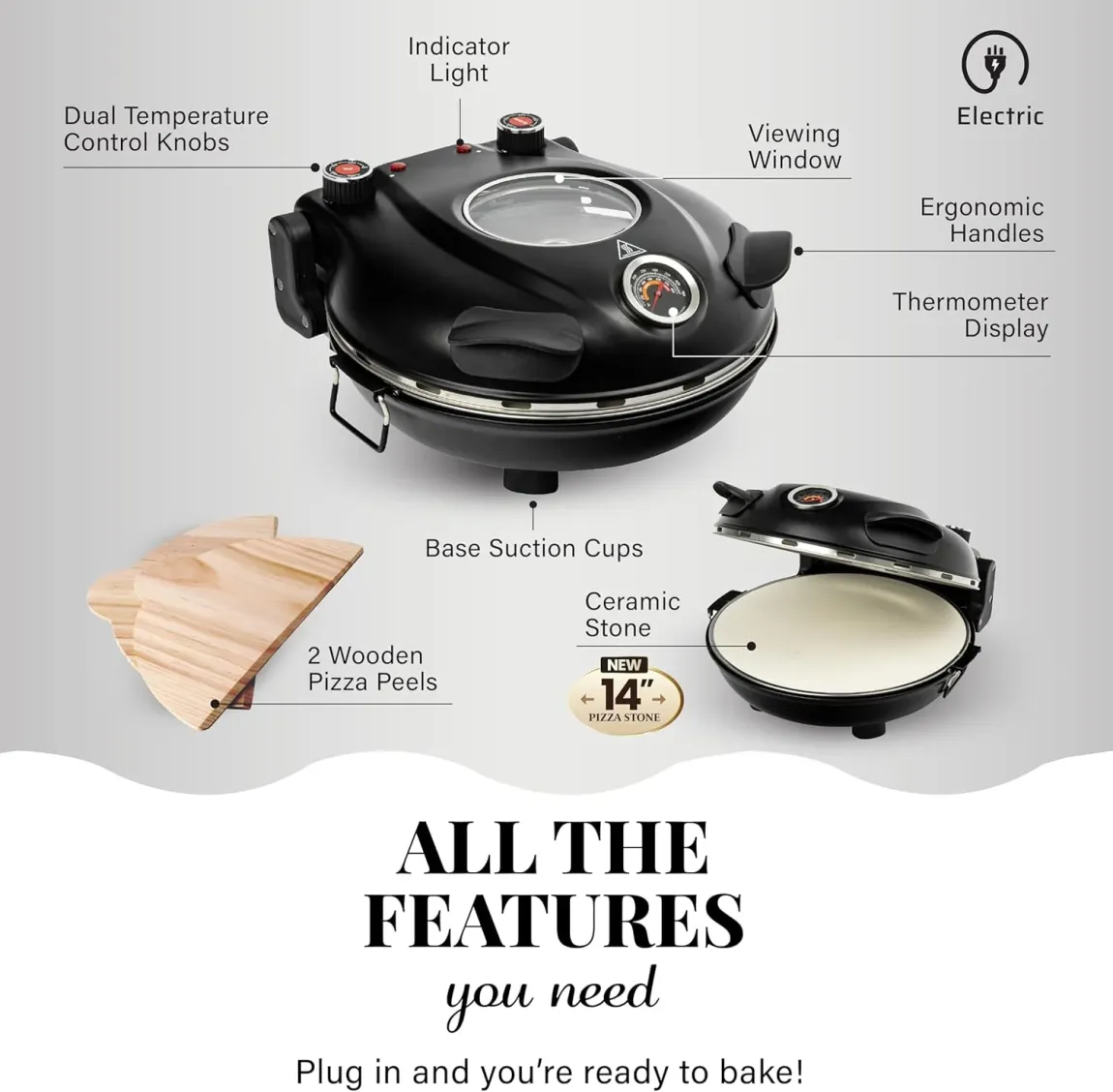 ✨Clearance sale✨ Piezano XL 14" Pizza Oven - Granitestone - 800° Countertop Brick Pizza Oven