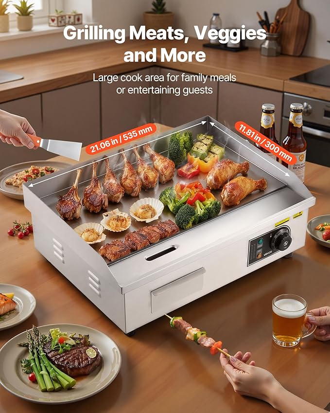VEVOR Commercial Electric Griddle, 1600W Countertop Half-Flat Top Grill