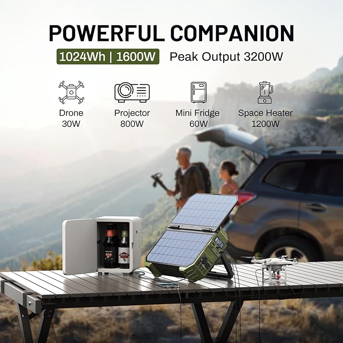 BROWEY 1600W (3200W Peak) Portable Power Station with 120W Solar Panel