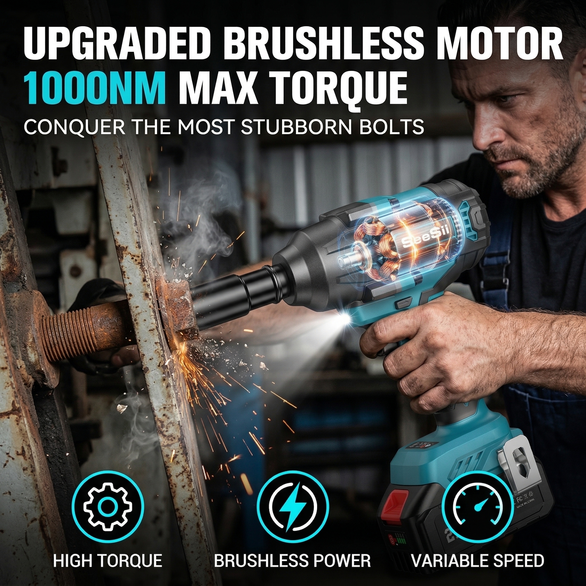 🔧ONLY $42.68 TODAY-Seesii 1000Nm(738ft-lbs) Cordless Impact Wrench