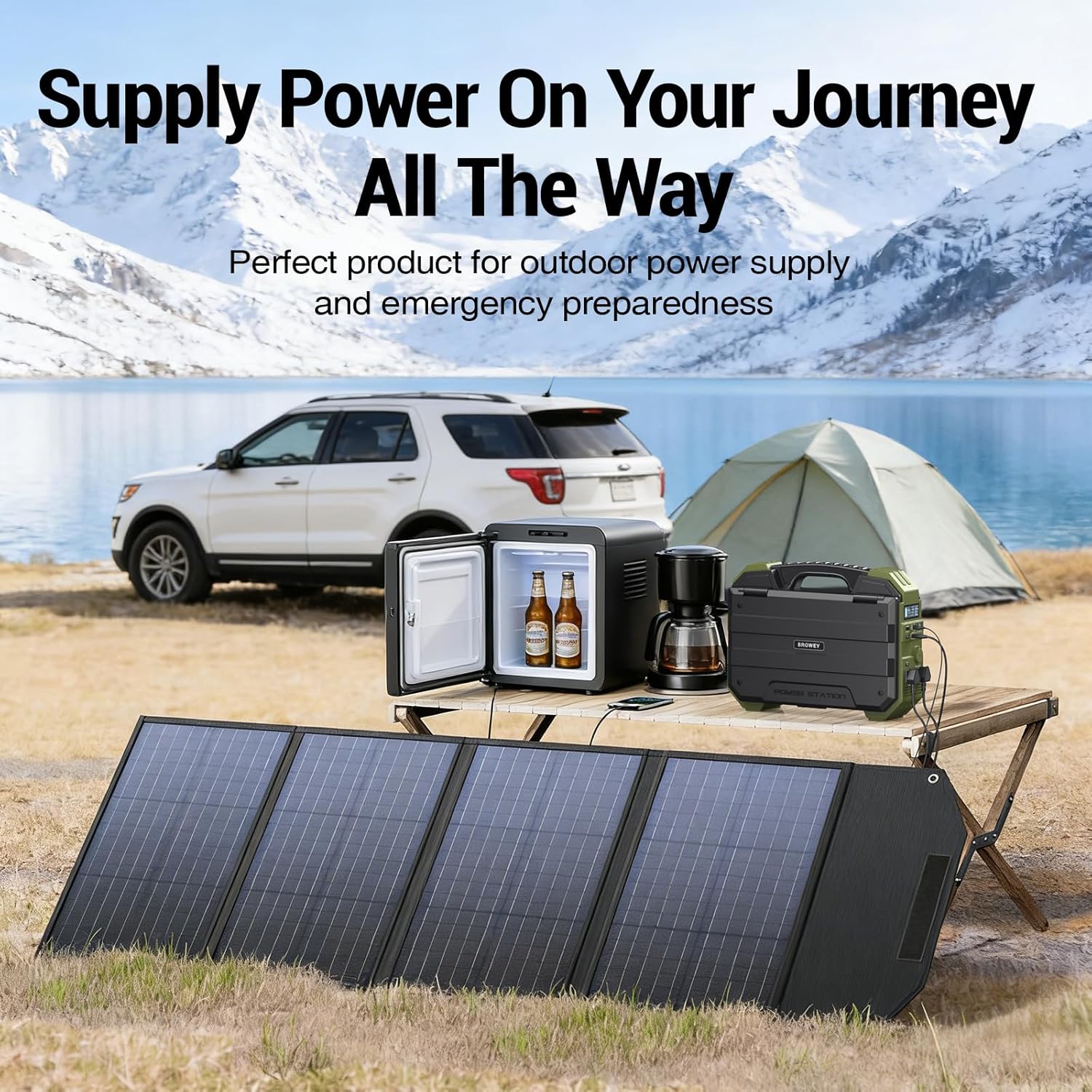 BROWEY 1600W (3200W Peak) Portable Power Station with 120W Solar Panel