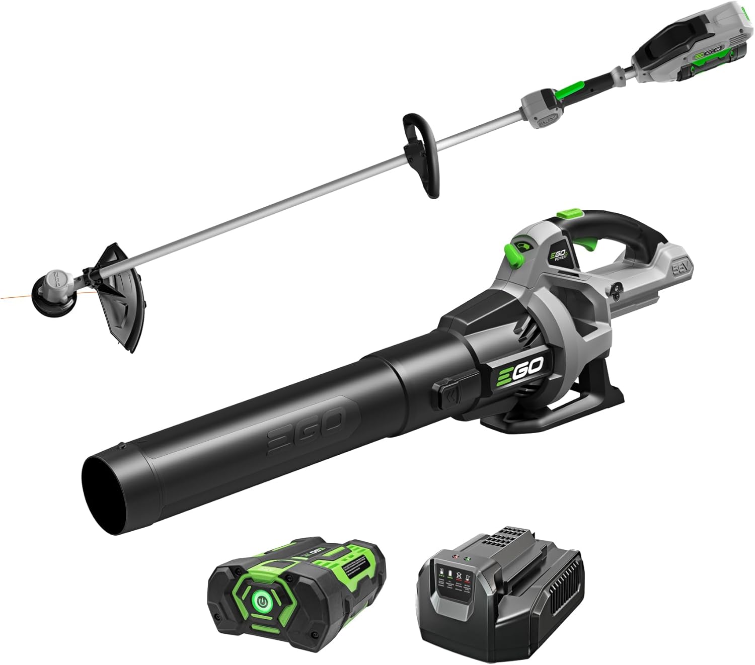 EGO POWER+ String Trimmer, Battery Powered, 15" Trimmer for Weeds and Grass with POWERLOAD and Carbon Fiber Split Shaft, Includes 56V 2.5Ah Battery and Charger