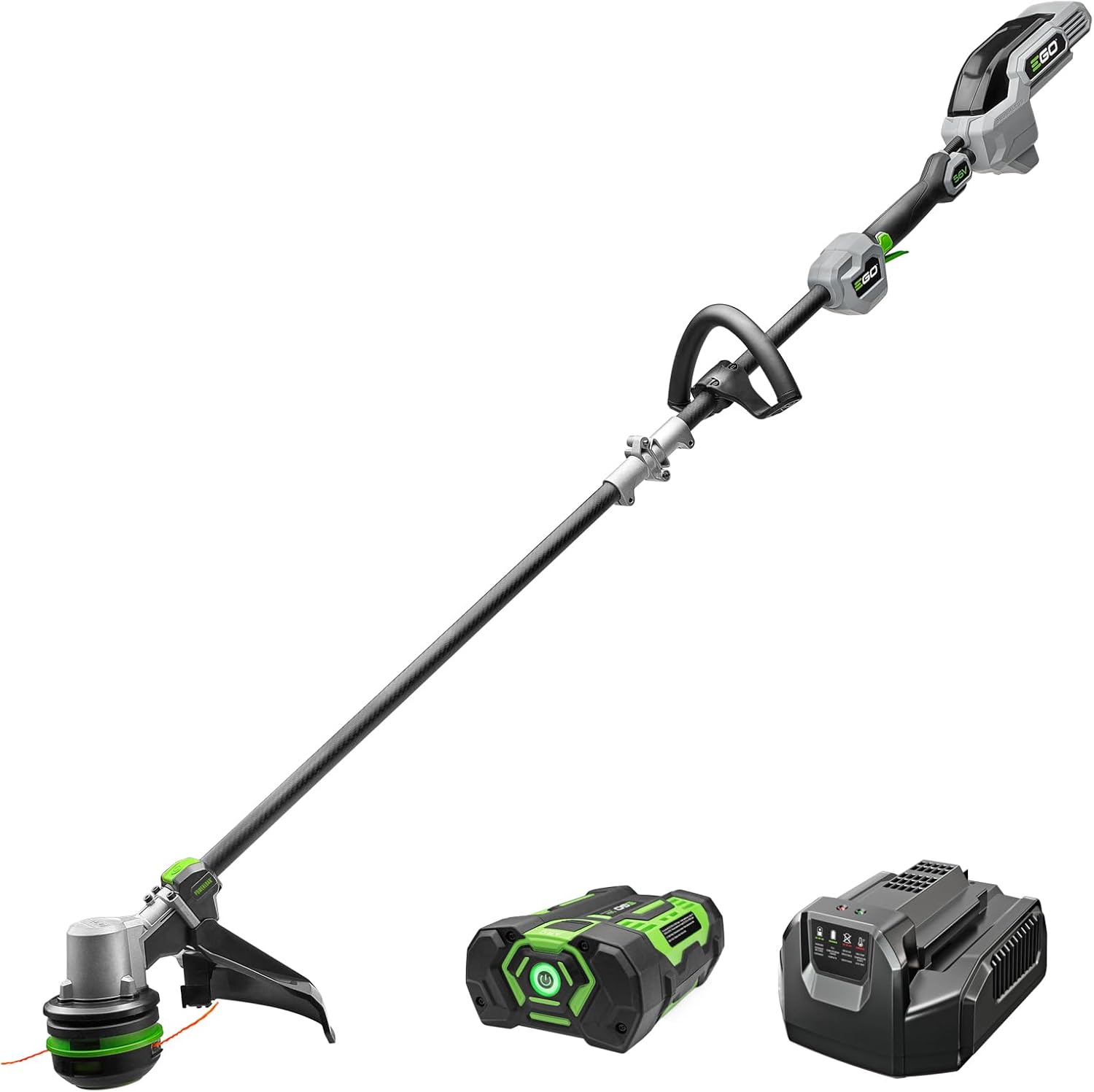 EGO POWER+ String Trimmer, Battery Powered, 15" Trimmer for Weeds and Grass with POWERLOAD and Carbon Fiber Split Shaft, Includes 56V 2.5Ah Battery and Charger