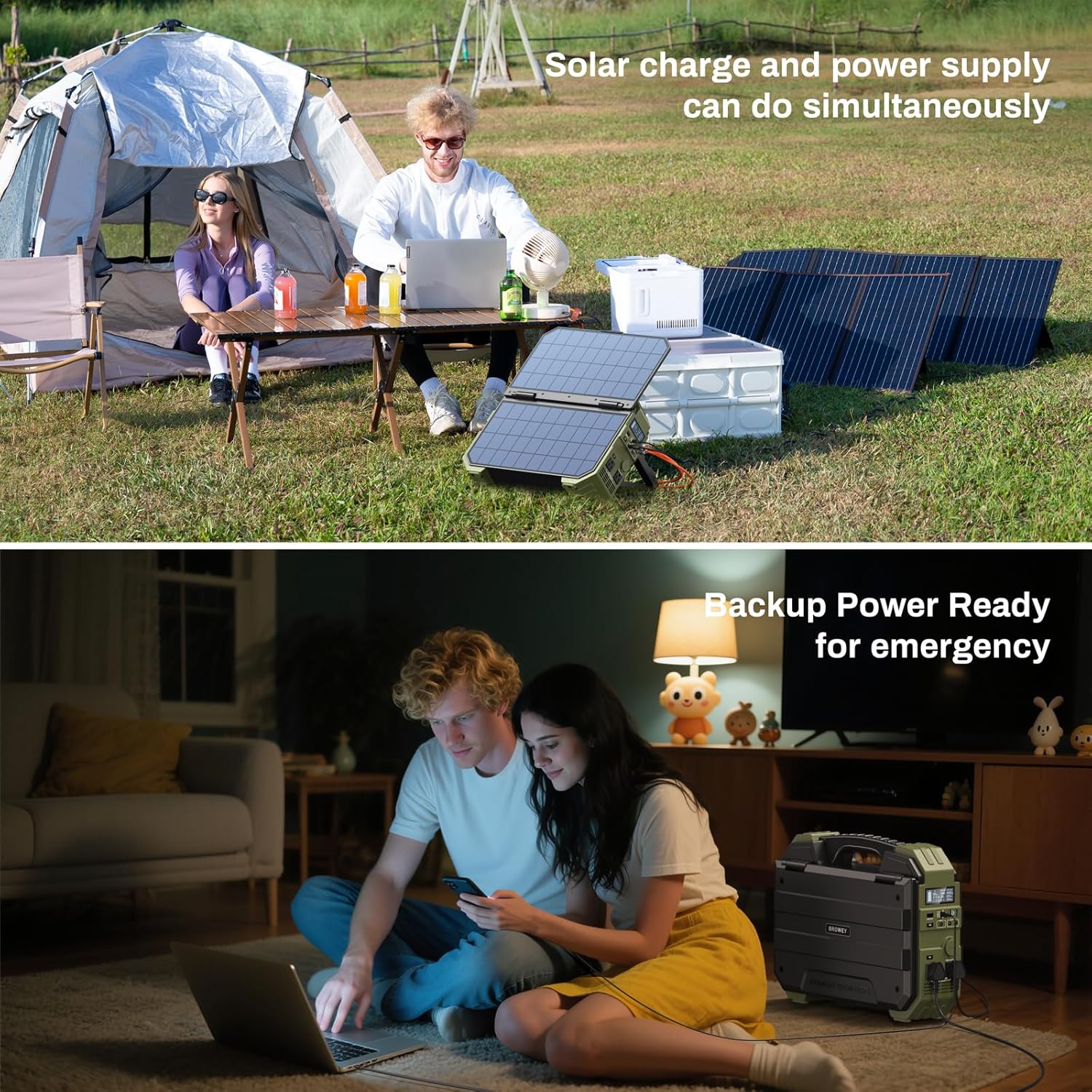 BROWEY 1600W (3200W Peak) Portable Power Station with 120W Solar Panel