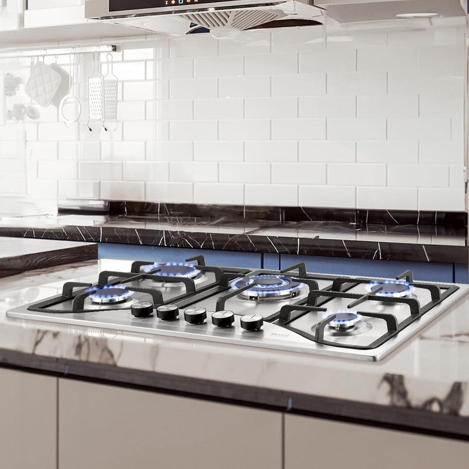 VEVOR 5-Burner Built-in Gas Cooktop, Up to 12,250 BTU Suitable for use in camping, RVs, and apartments.