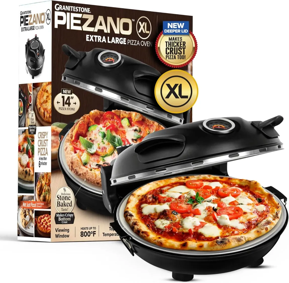 ✨Clearance sale✨ Piezano XL 14" Pizza Oven - Granitestone - 800° Countertop Brick Pizza Oven