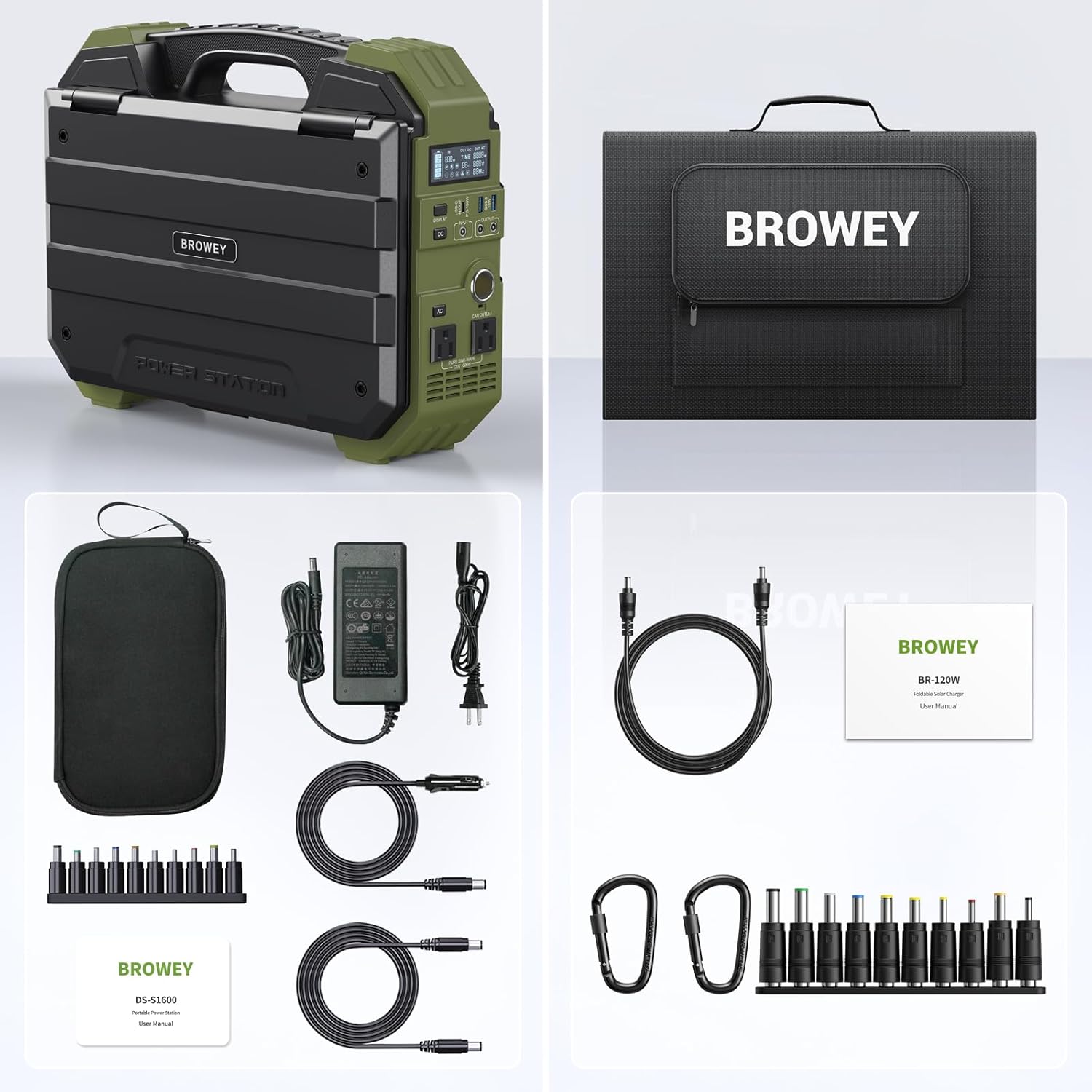 BROWEY 1600W (3200W Peak) Portable Power Station with 120W Solar Panel