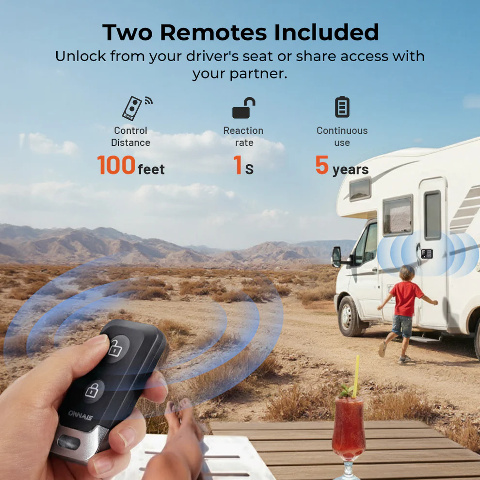 🔥FINAL HOURS🔥ONNAIS Full Metal RV Keyless Entry Door Lock with Password & Remote, Fits Most Trailers and 5th Wheels, Ideal Gifts for RV Owners