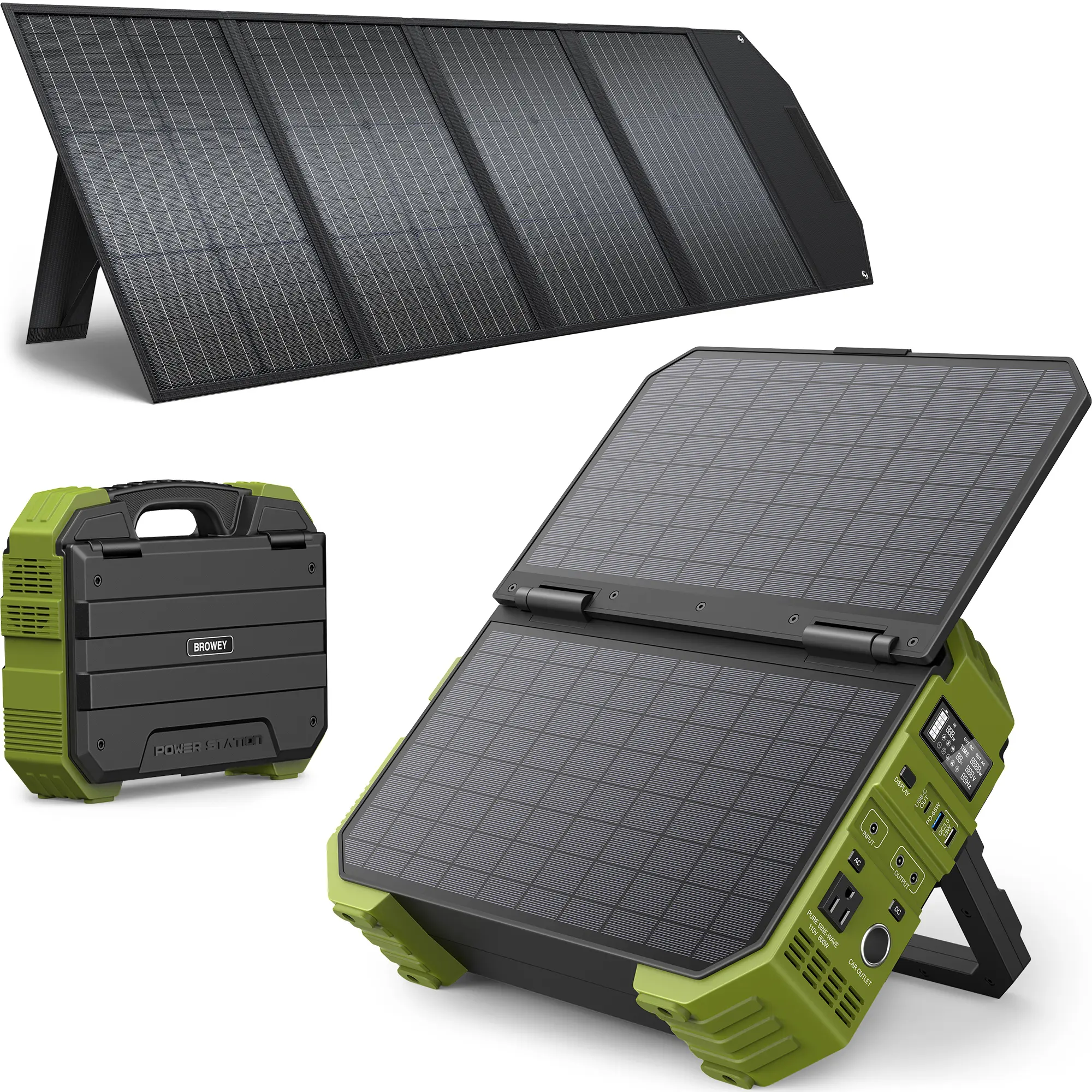 BROWEY 1600W (3200W Peak) Portable Power Station with 120W Solar Panel