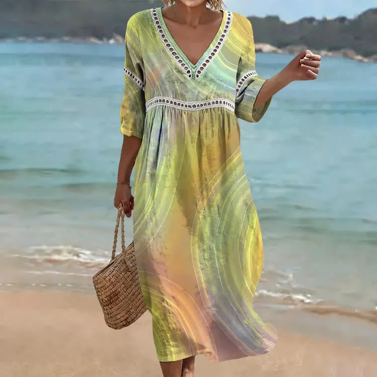 Robe de confort pour femmes en mélange de coton et de lin avec imprimé