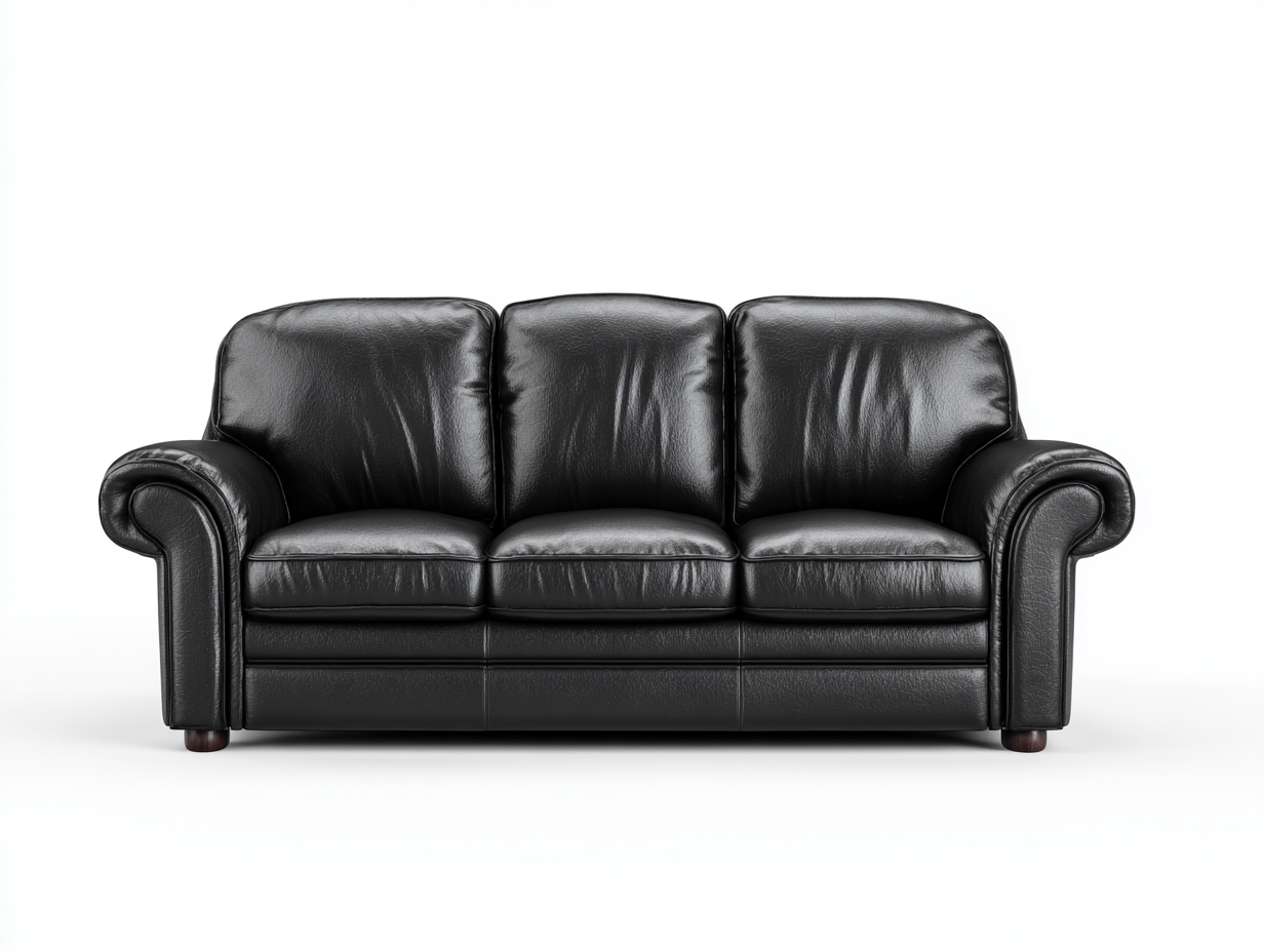 3 Sitzer Sofas-Echtleder-Holz-212x94x88 cm-Schwarz-Klassischer Wohnstil-Vovorahouse
