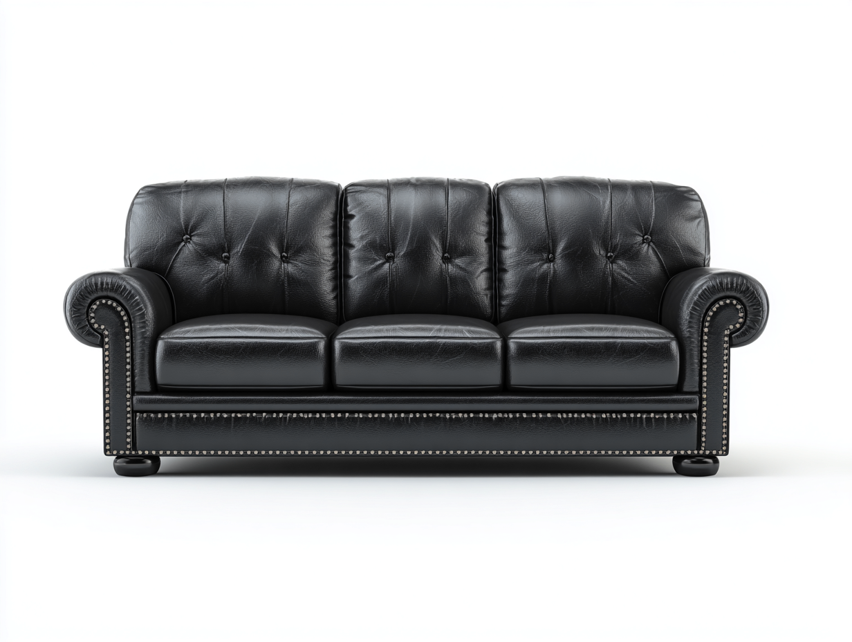 3 Sitzer Sofas-Echtleder-Holz-218x96x90 cm-Schwarz-Klassischer Chesterfield Stil-Vovorahouse