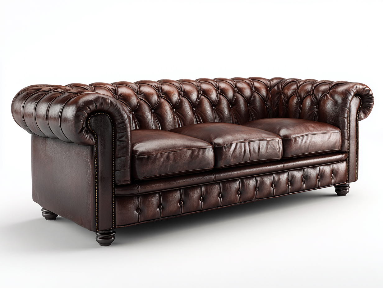 3 Sitzer Sofas - Leder-Holz - 228x94x78 cm - Braun - Chesterfield-Stil-Vovorahouse