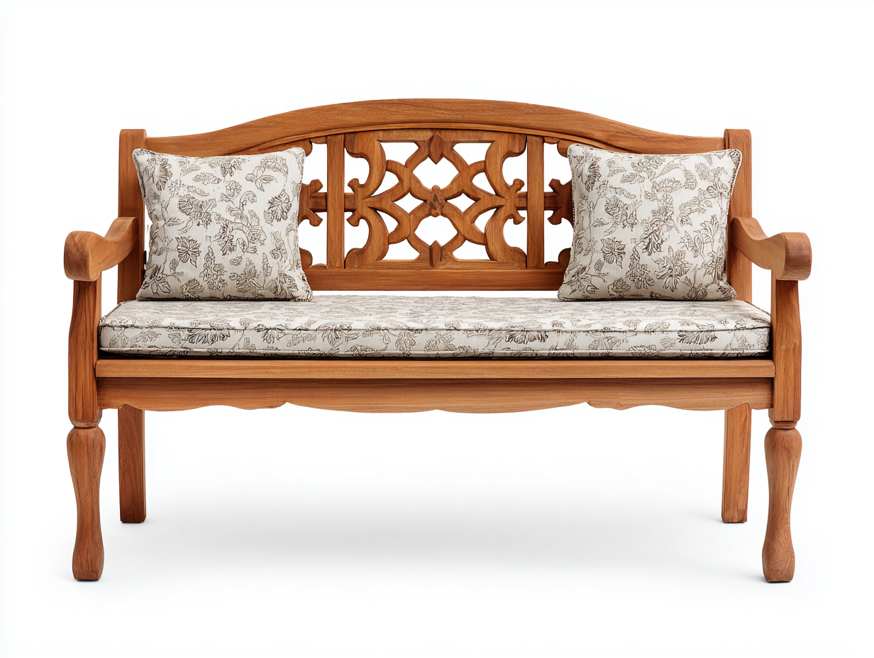 Gartenbank - Massivholz-Stoff - 138x57x93 cm - Braun-Beige - Eleganter Landhausstil-Vovorahouse