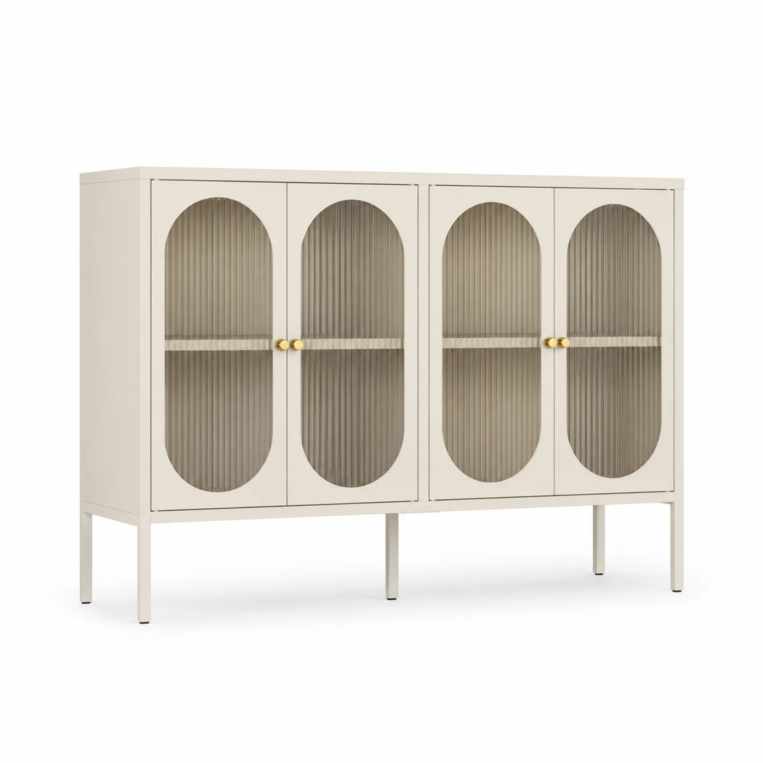Metallschrank mit geriffelten Glastüren Beige 160x100x40cm