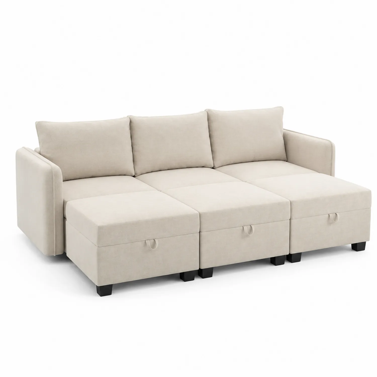 Modulares Sofa-Set aus Holz und Stoff Beige