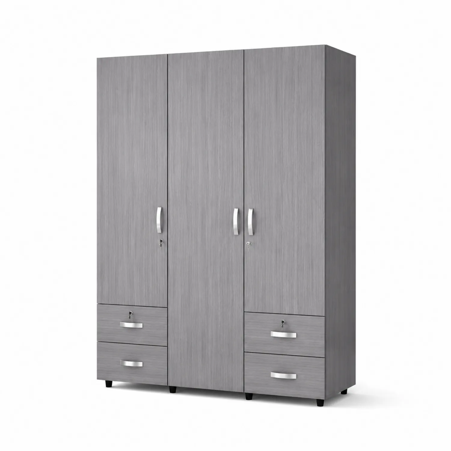Grauer Kleiderschrank aus MDF mit 3 Türen und 6 Schubladen
