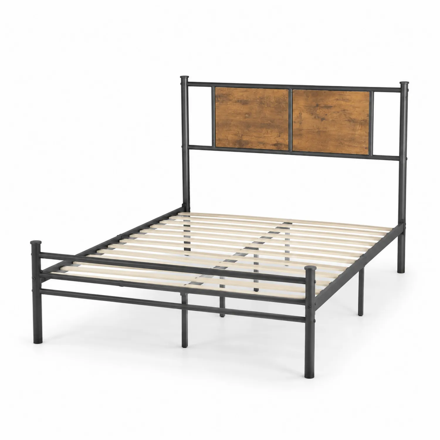 Metallbett mit MDF-Holzpaneelen 200x140 cm Schwarz/Braun