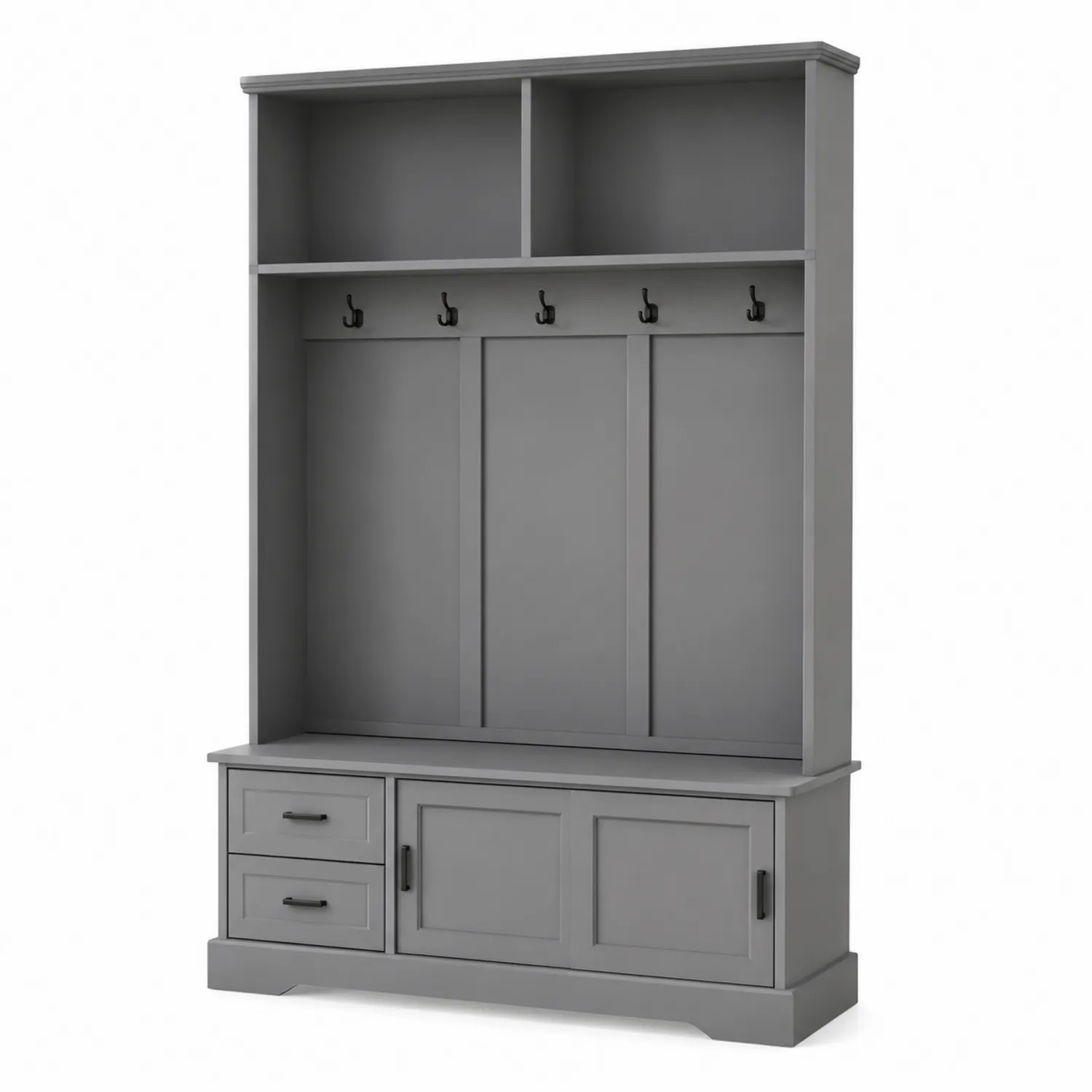 Garderoben-Set aus Holz Grau mit Haken und Schubladen, 180x120x40 cm
