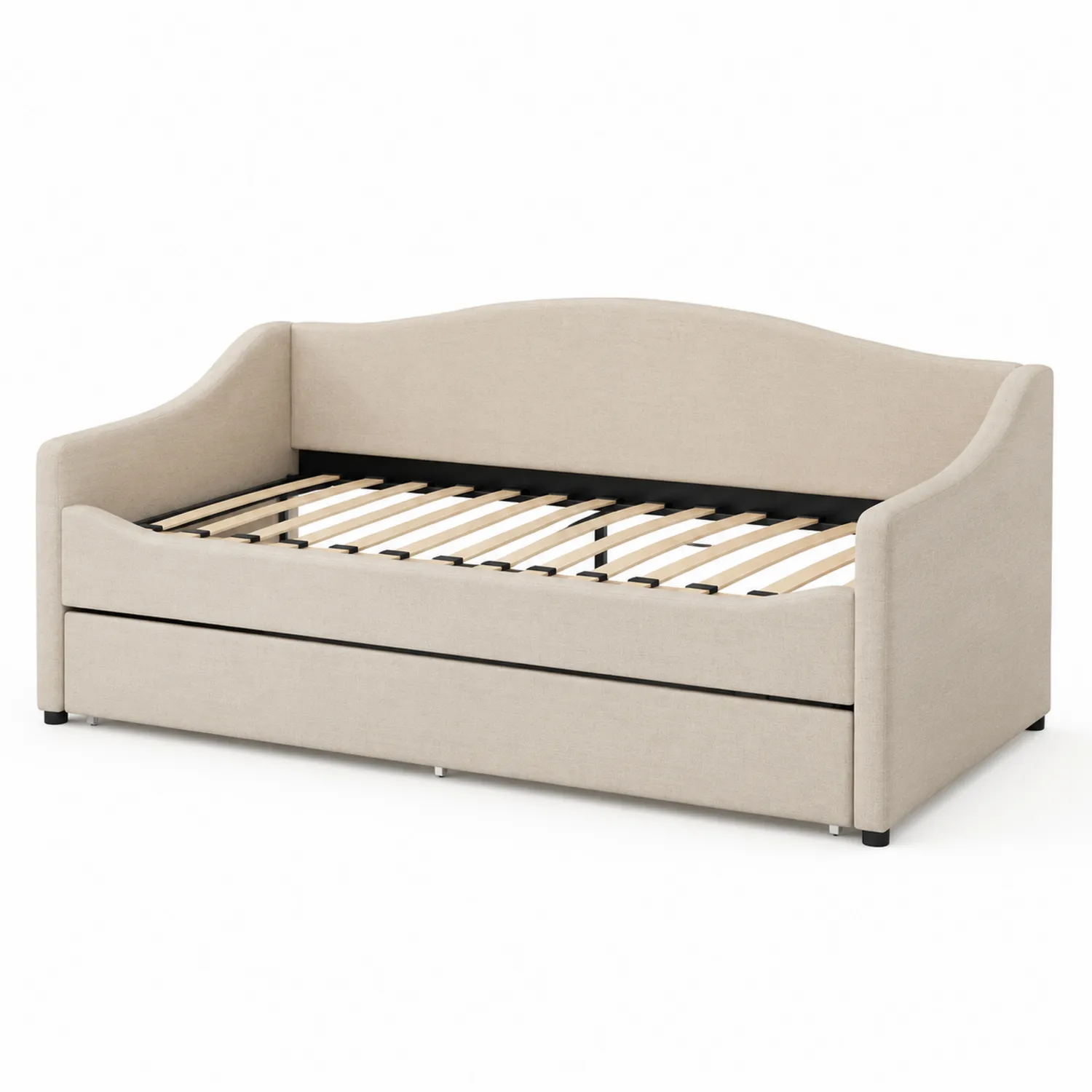 Polster-Tagesbett mit Holzlatten und Schublade Beige 200x90 cm
