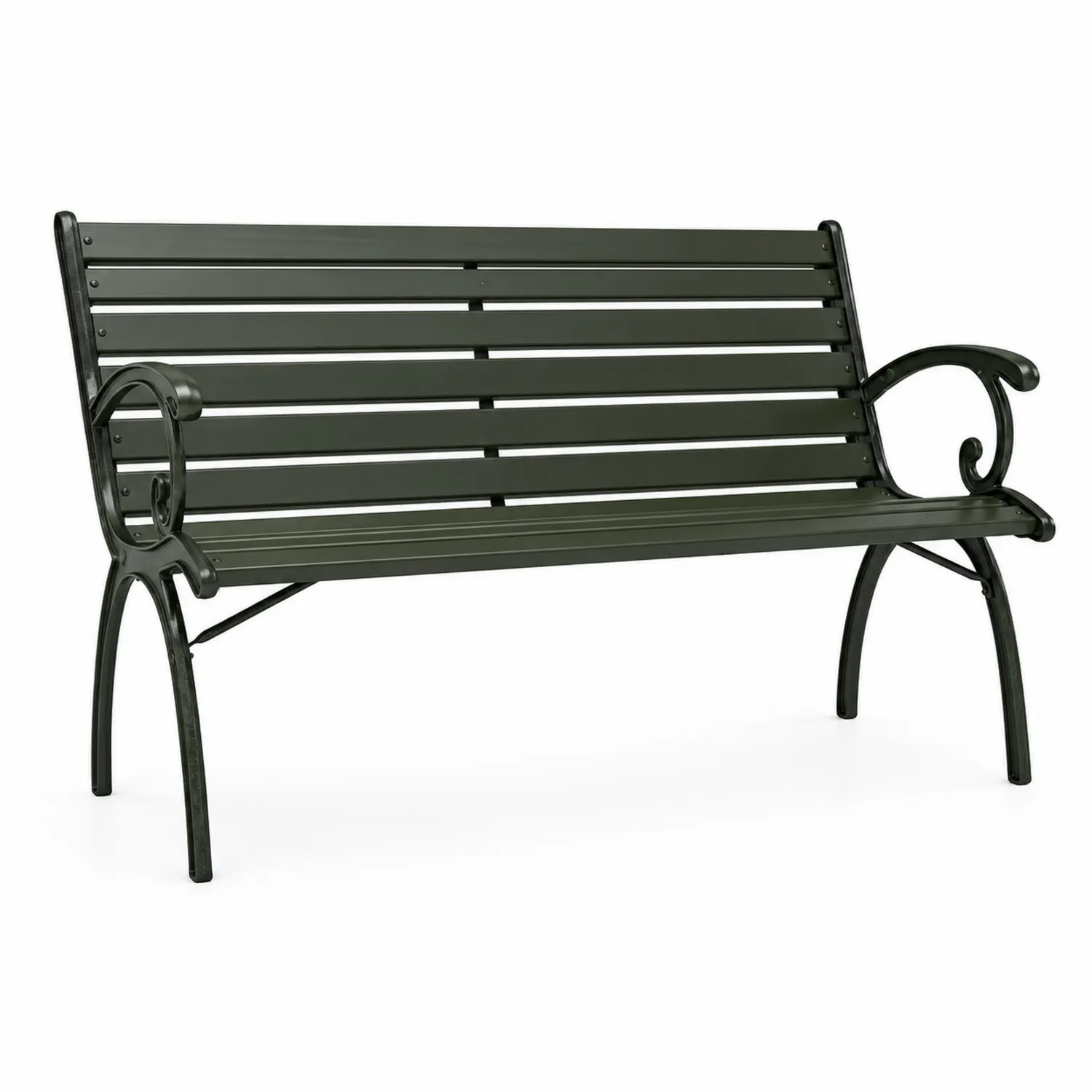 Stahl Sitzbank mit Armlehnen 125 cm Dunkelgrün