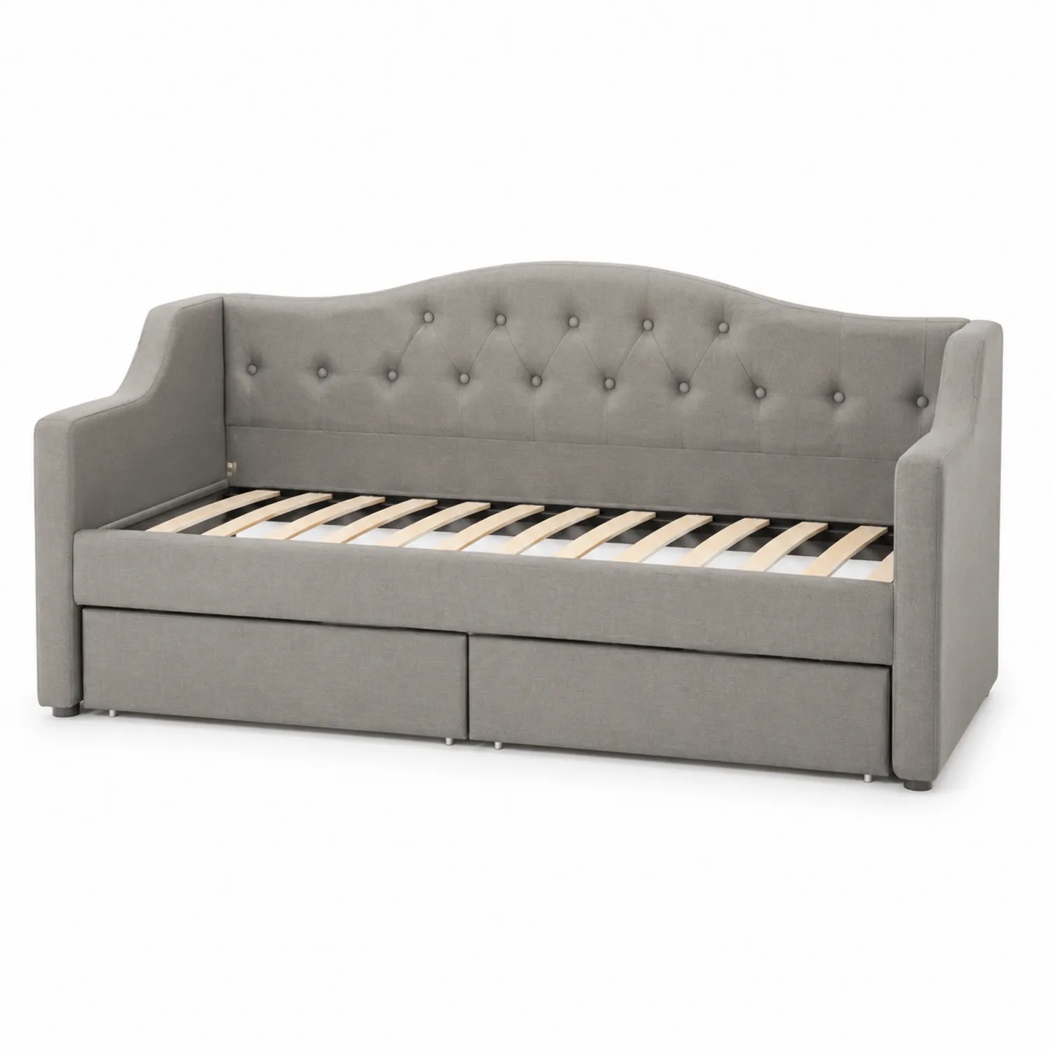 Tagesbett Stoff 200x90 cm Grau mit Schubladen