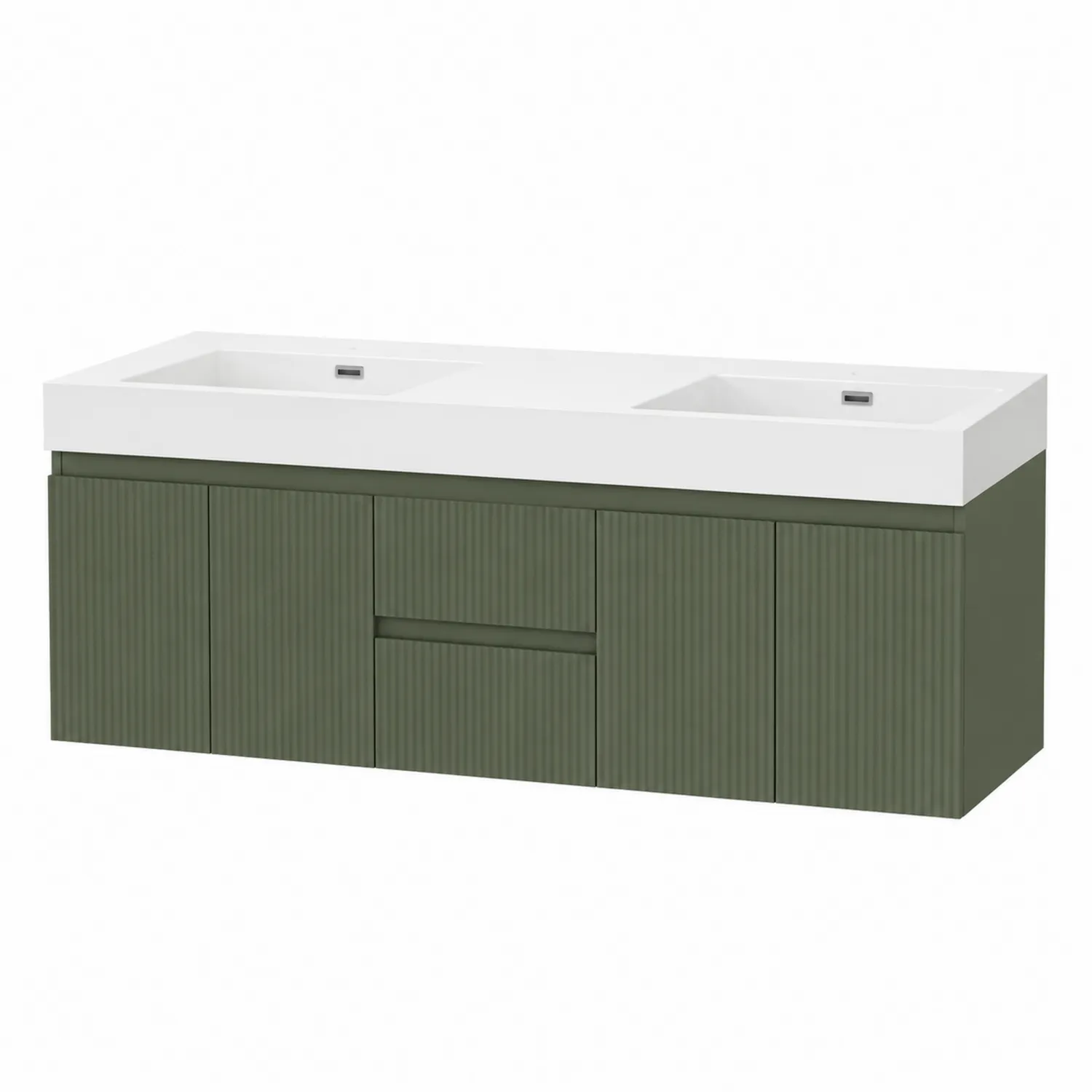Doppelwaschtisch Set Keramik mit Holzunterbau 160x50x45cm Grün Weiß
