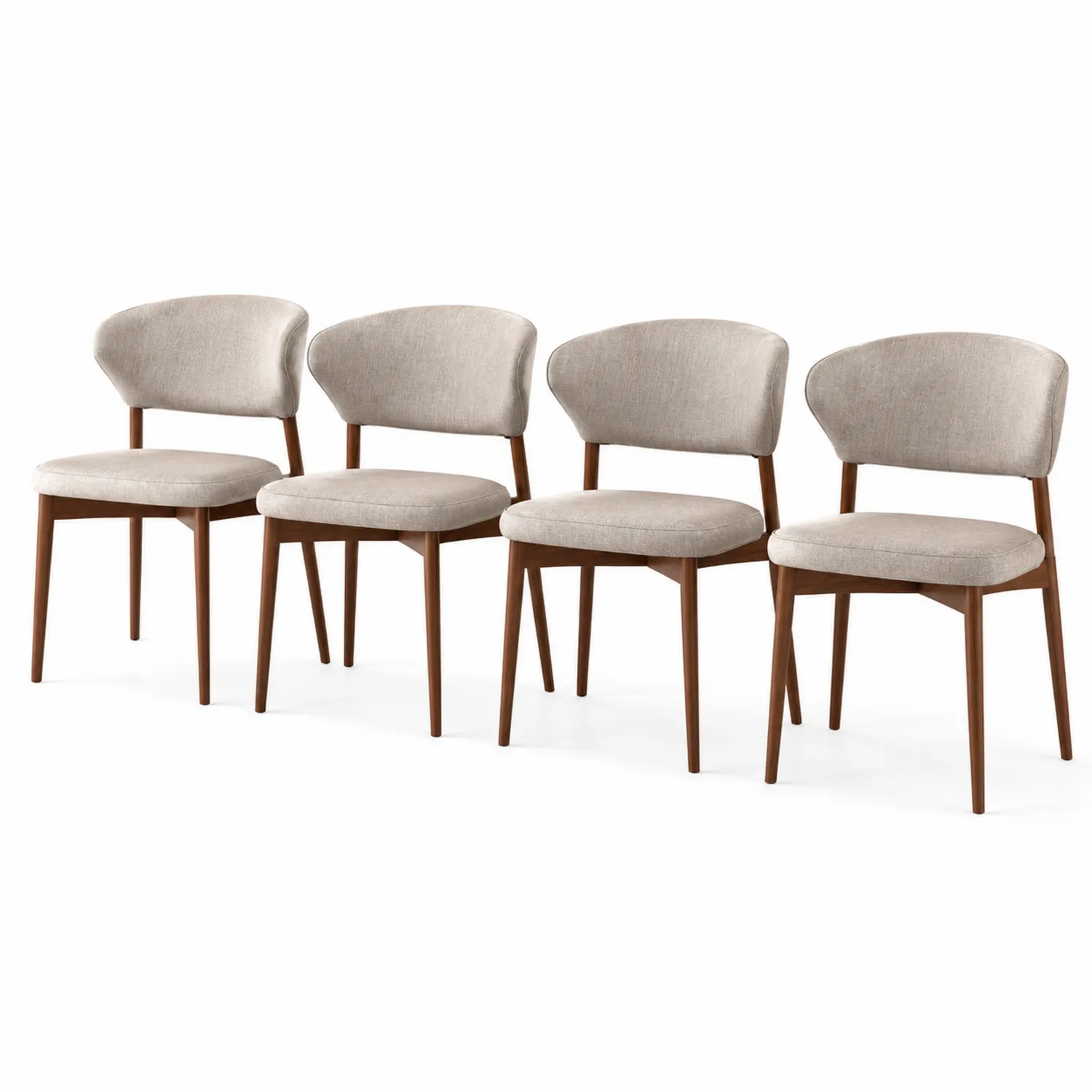 Esszimmerstühle Set aus Walnussholz und Polyester, Beige, 4er Set