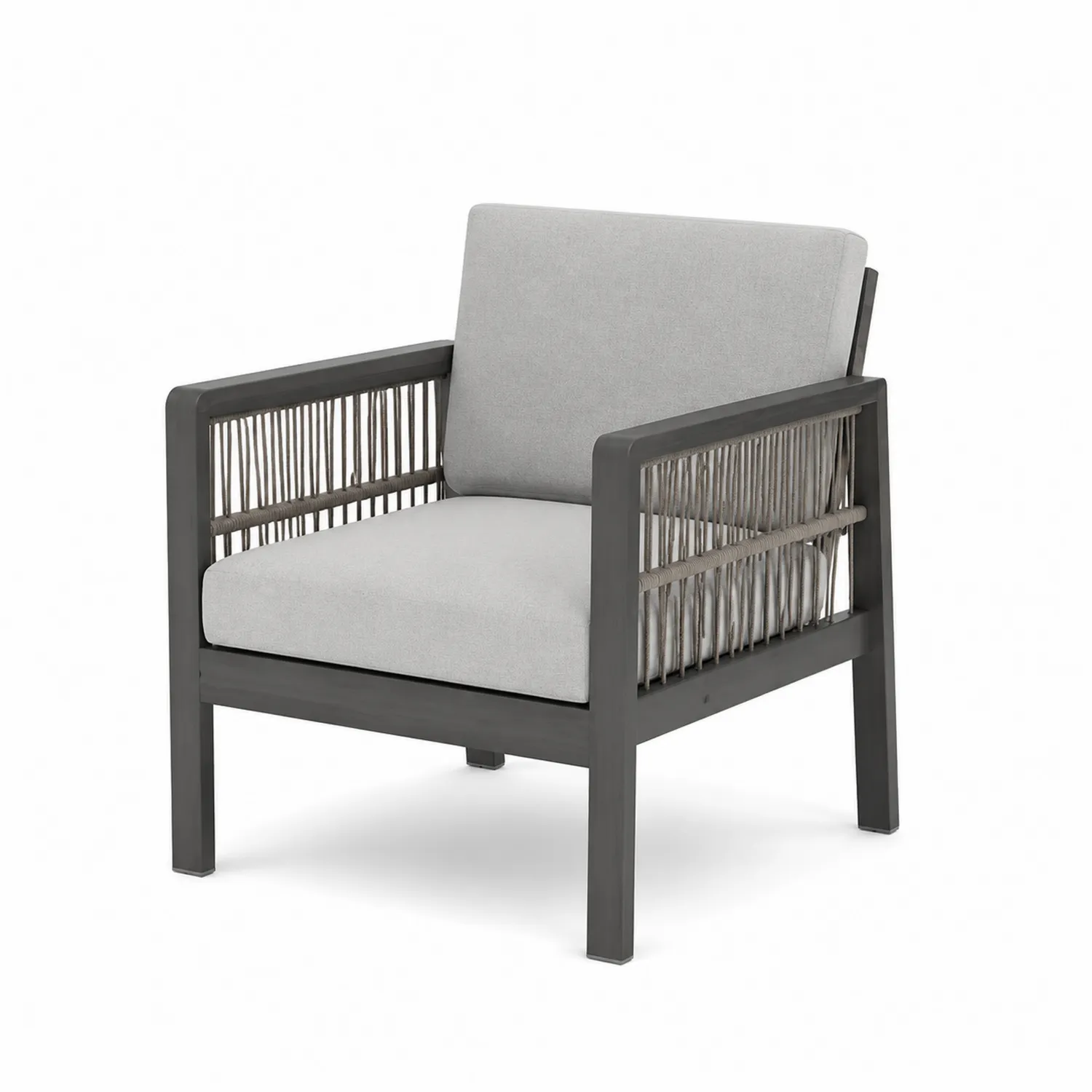 Outdoor-Clubstuhl aus Aluminium mit Polyesterseil und grauem Bezug