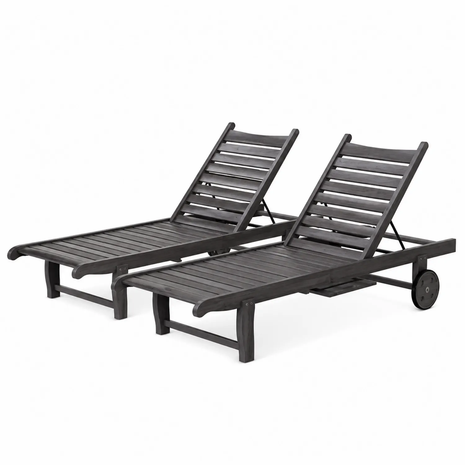 Zwei verstellbare Sonnenliegen aus Holz, Schwarz