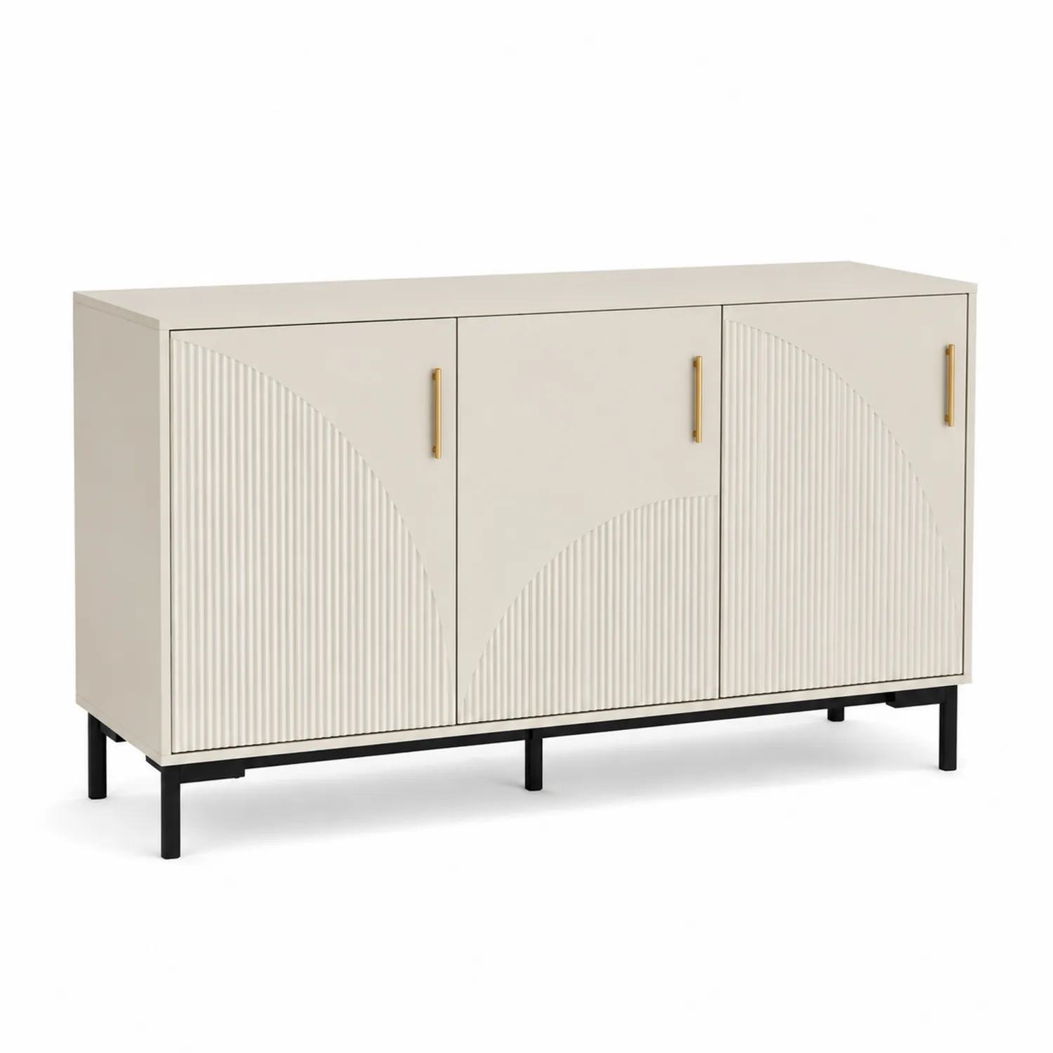 Beiger Buffetschrank mit 3 Türen aus MDF und Metall