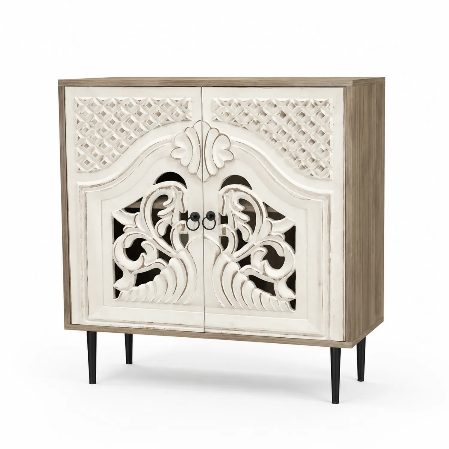 Holzschrank mit Schnitzereien Weiß/Braun 80x40x100cm