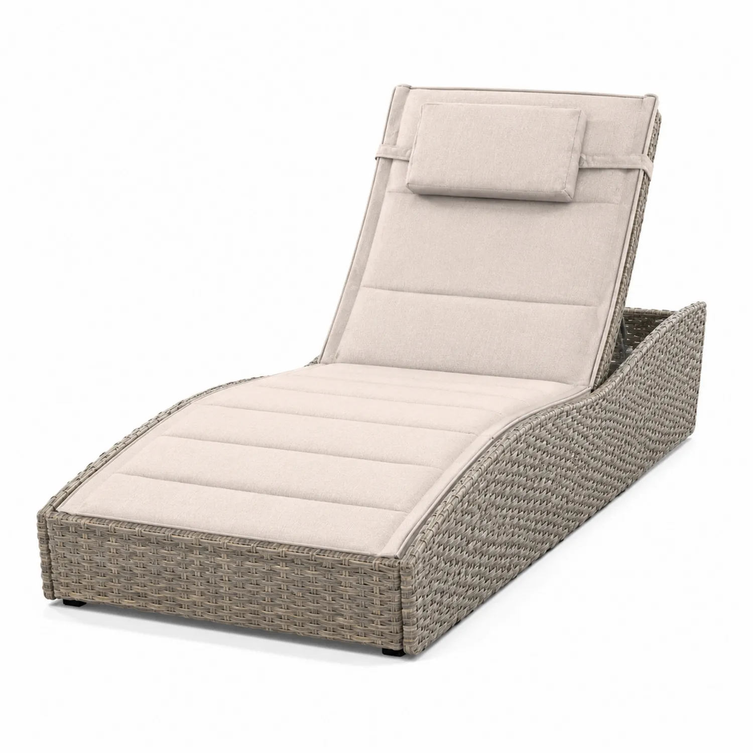 Liegestuhl aus Polyrattan mit Verstellbarer Rückenlehne, Beige
