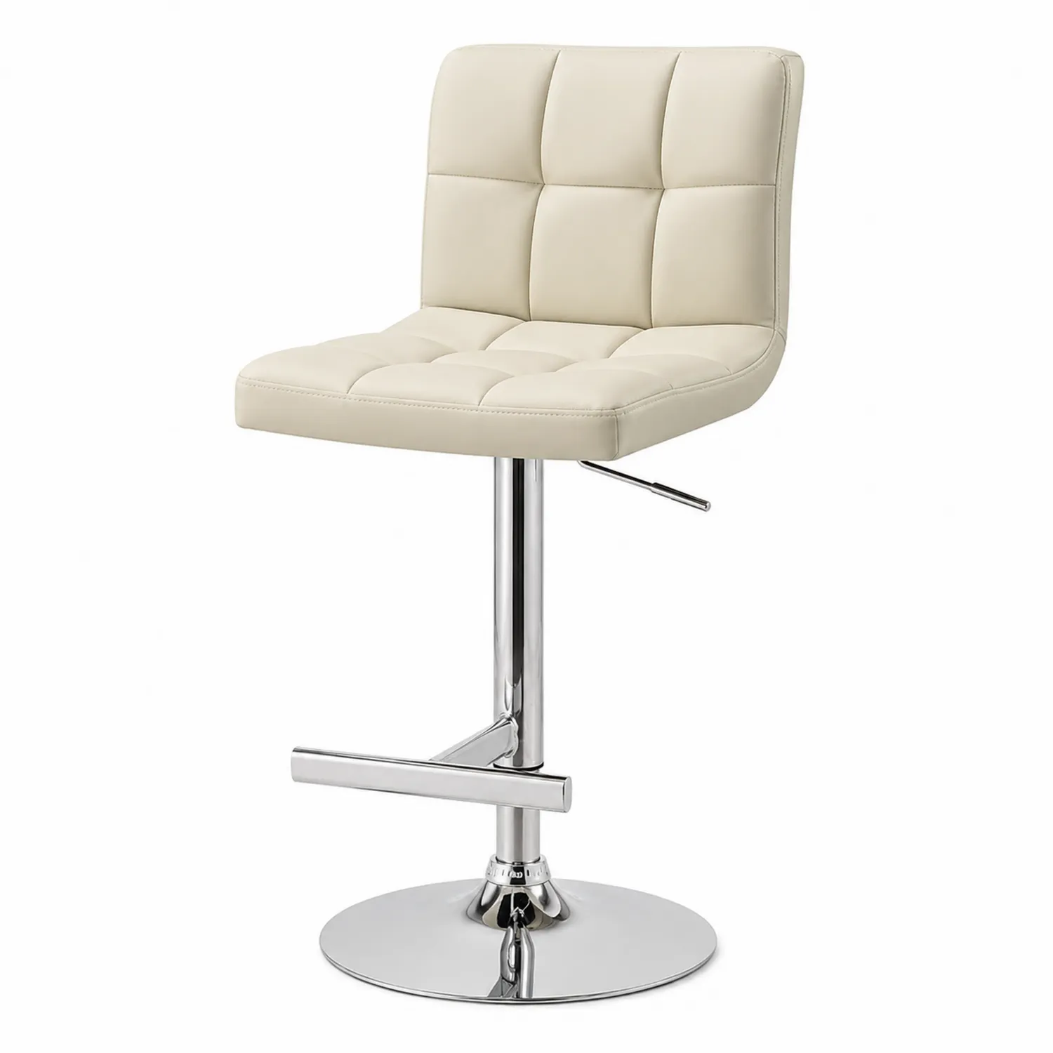 PU-Leder Barhocker mit verchromtem Stahlfuß, Beige