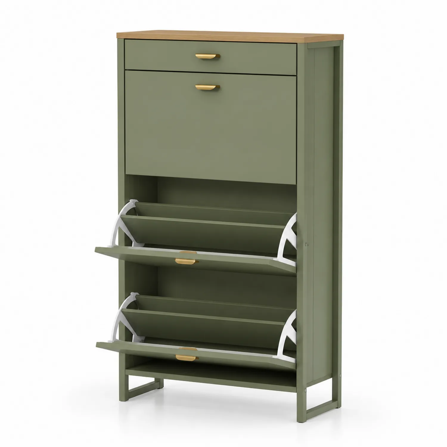 Schuhschrank MDF Holz Grün mit Klappen