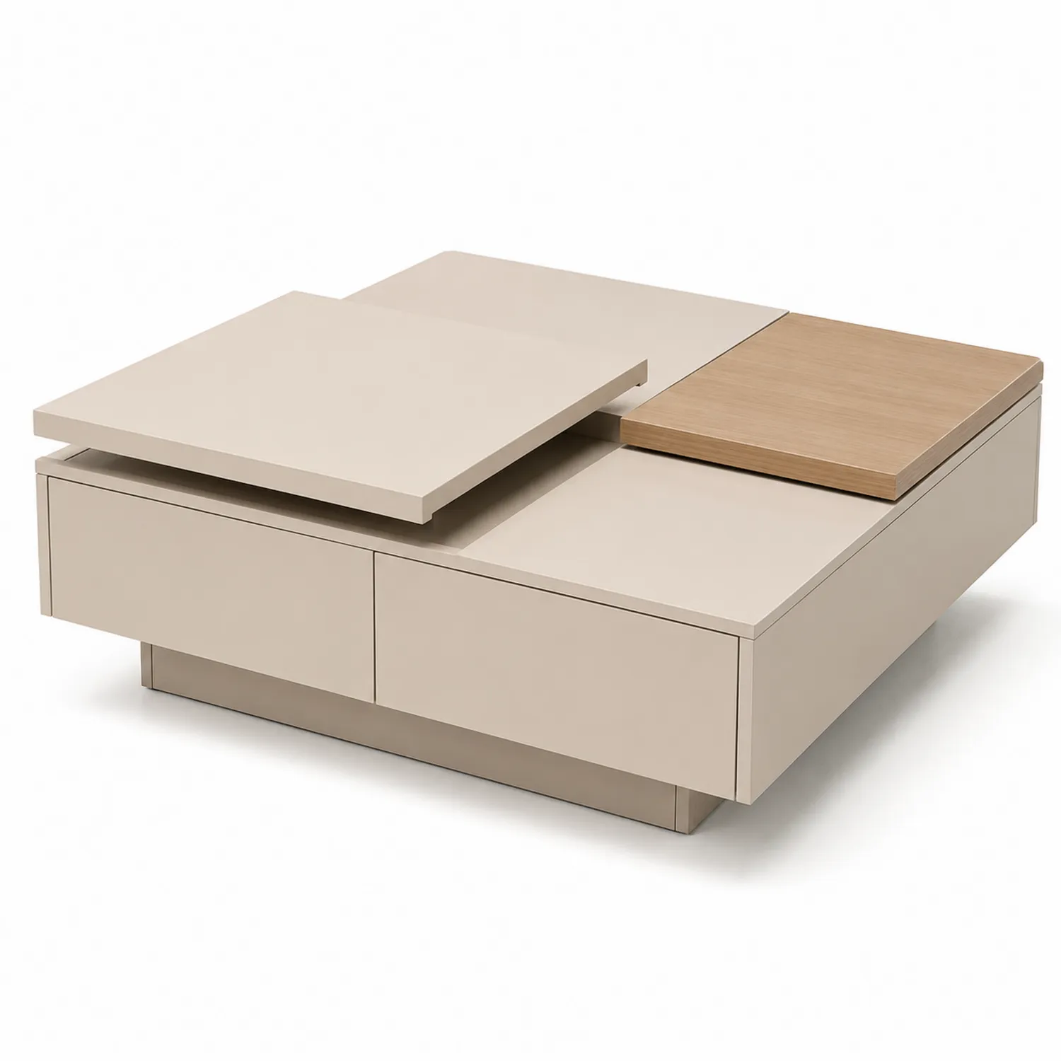 Couchtisch mit Schubladen, MDF, Eiche, 90x90x30 cm, Creme